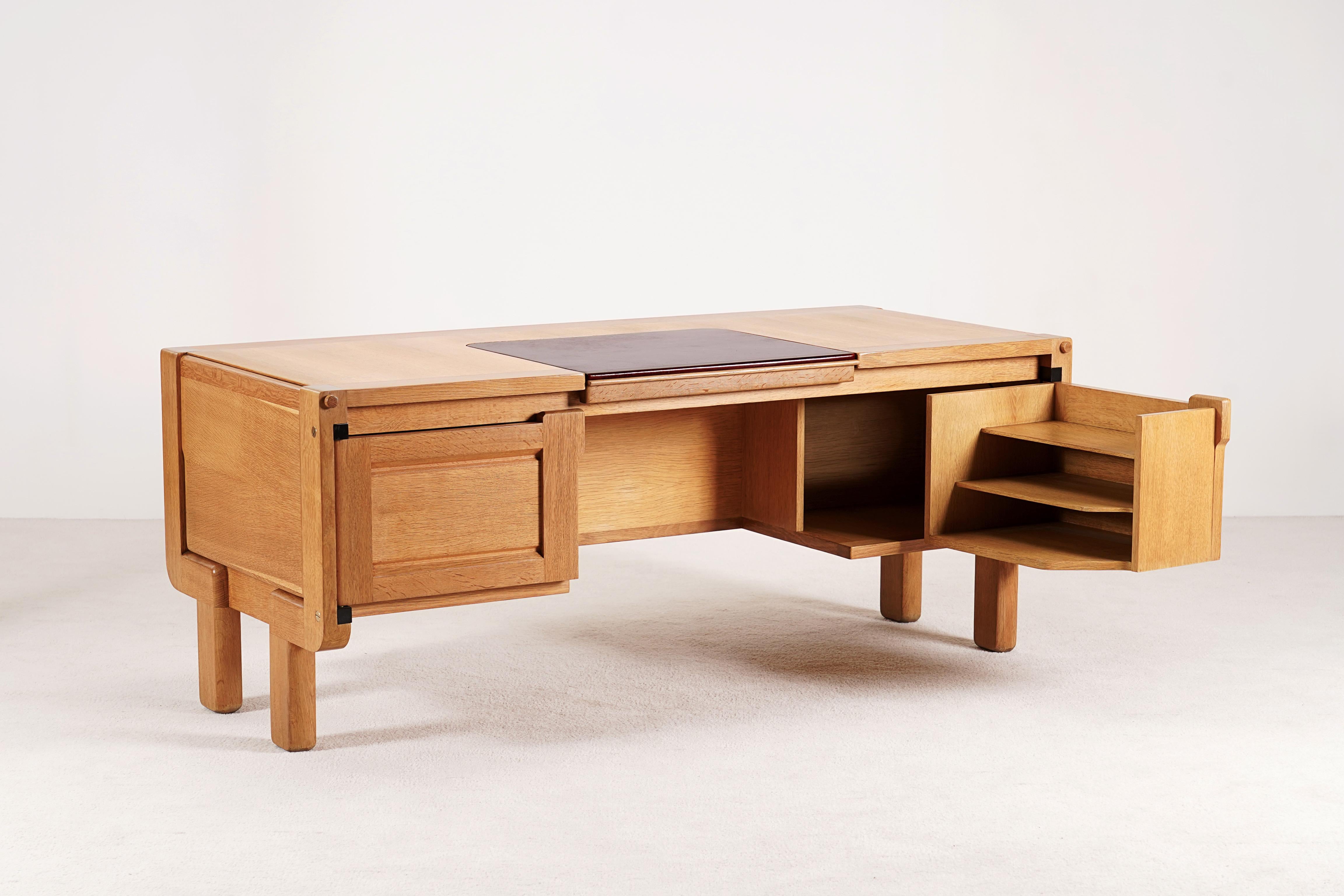 Mid-Century Modern Guillerme & Chambron, Rare Oak Desk Model 