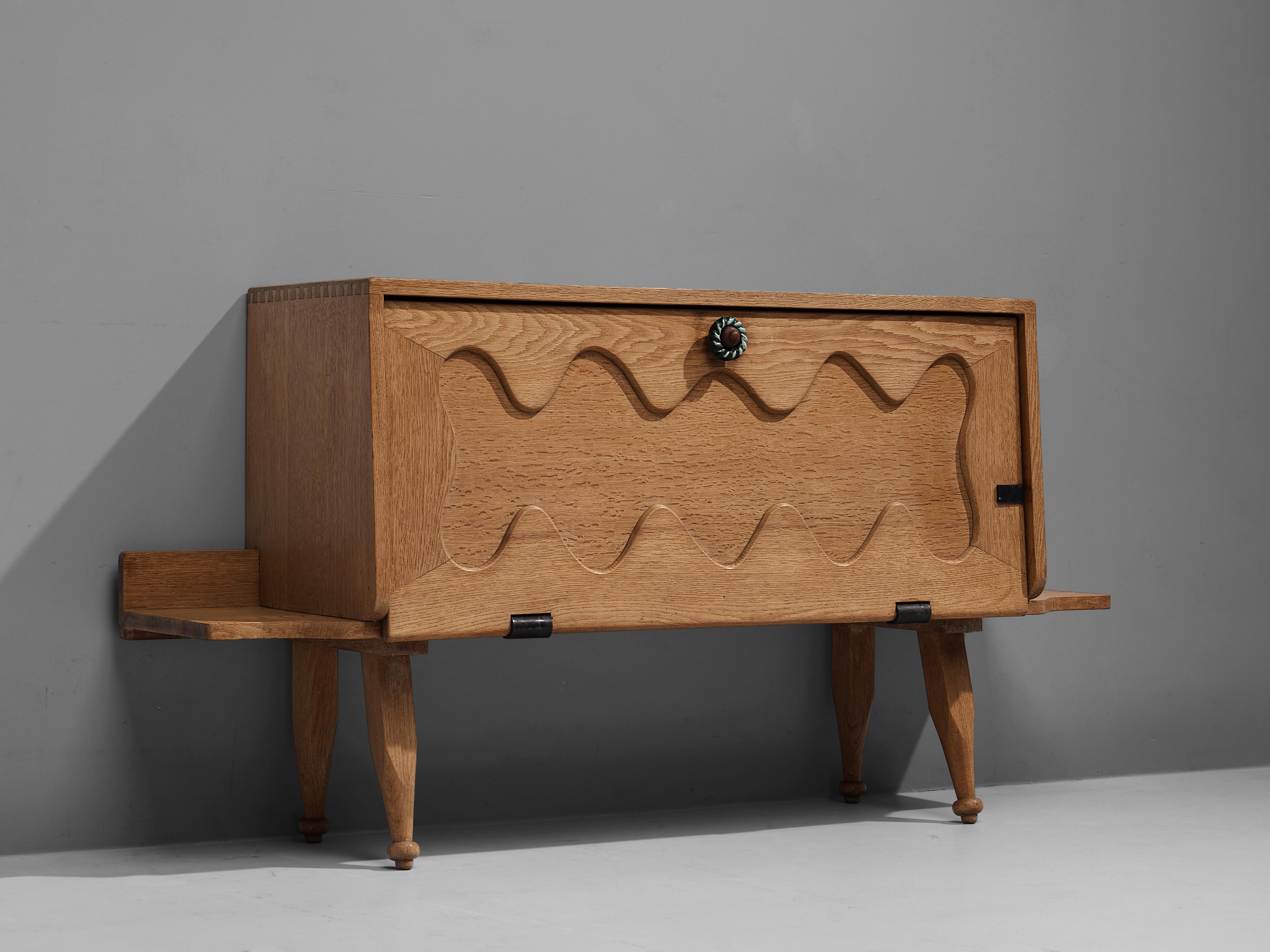 French Guillerme & Chambron Rare Sideboard with Dry Bar in Oak