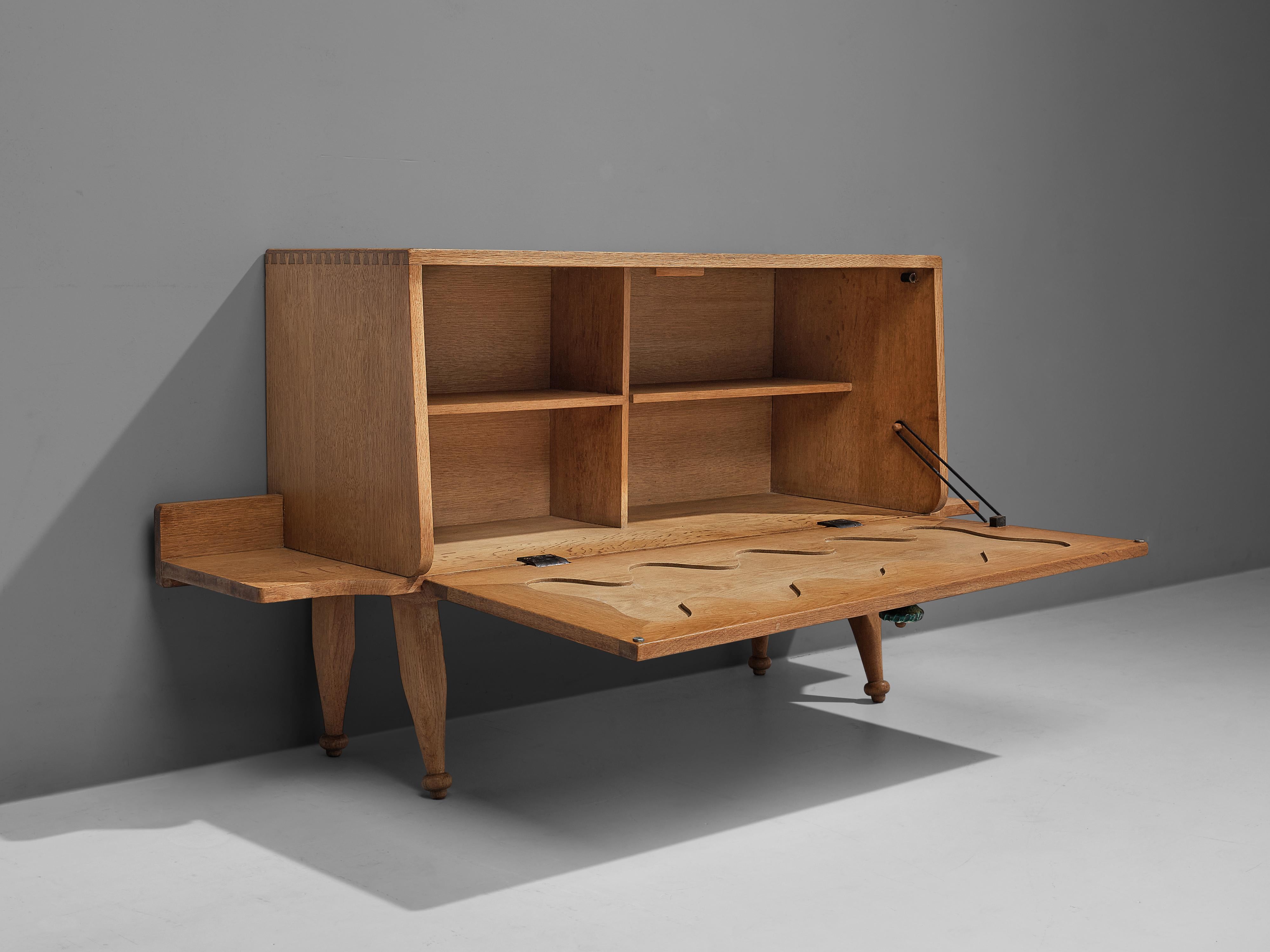 Mid-20th Century Guillerme & Chambron Rare Sideboard with Dry Bar in Oak