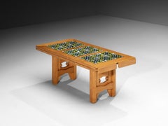 Guillerme & Chambron Rectangular Coffee Table in Oak with Ceramic