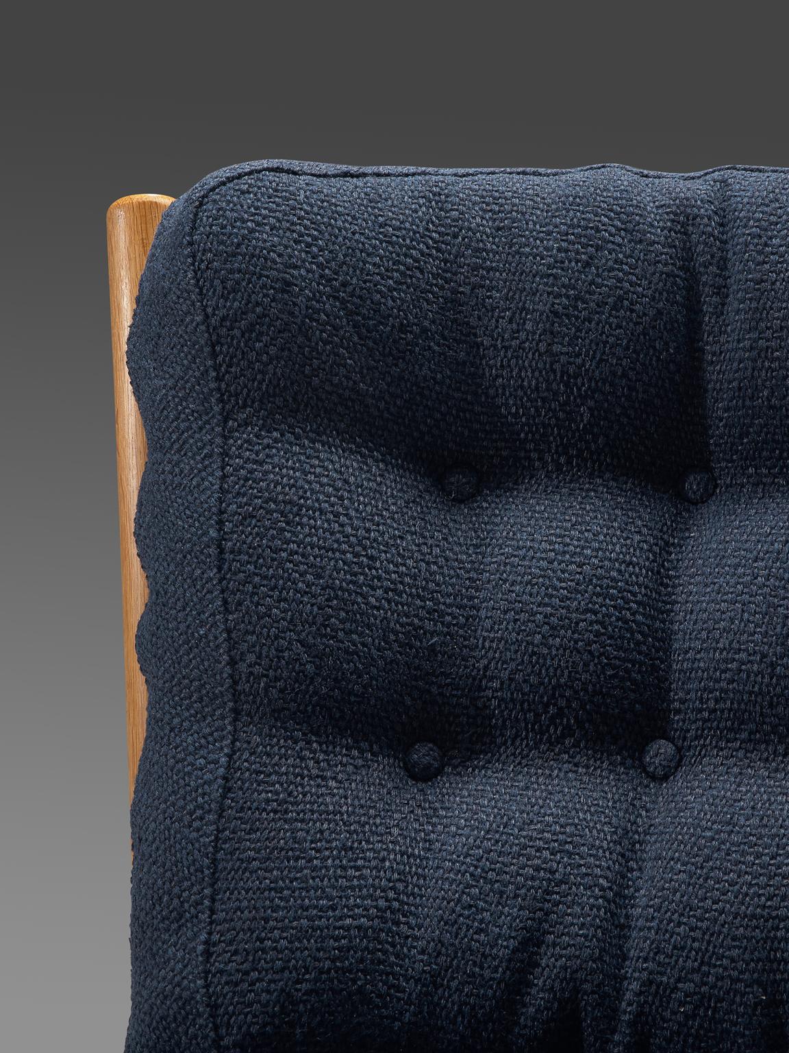 Fabric Guillerme & Chambron Reupholstered Navy Blue Loveseat