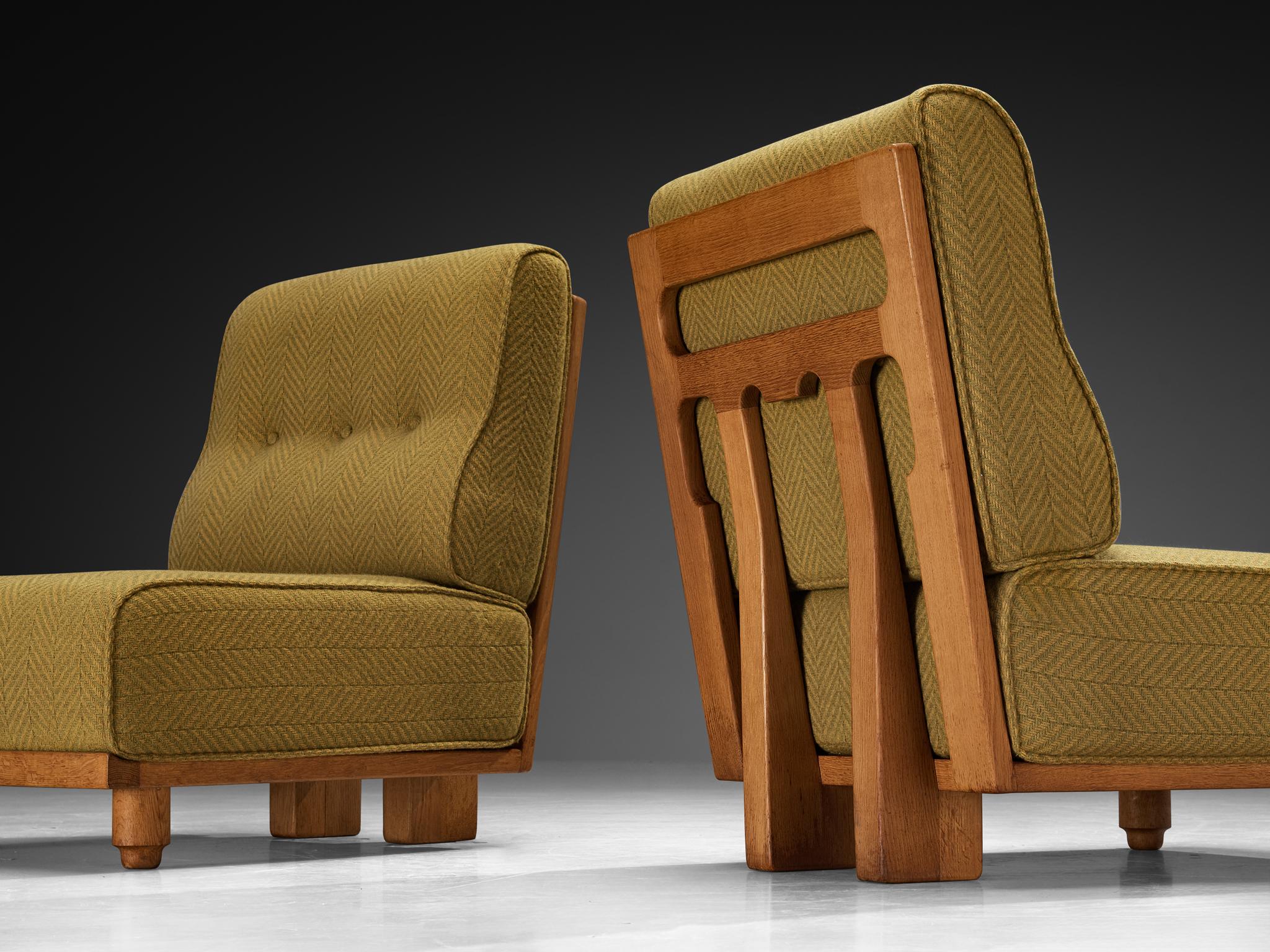 Mid-Century Modern Éléments d'assise sectionnels Elmyre en tissu vert Guillerme & Chambron en vente