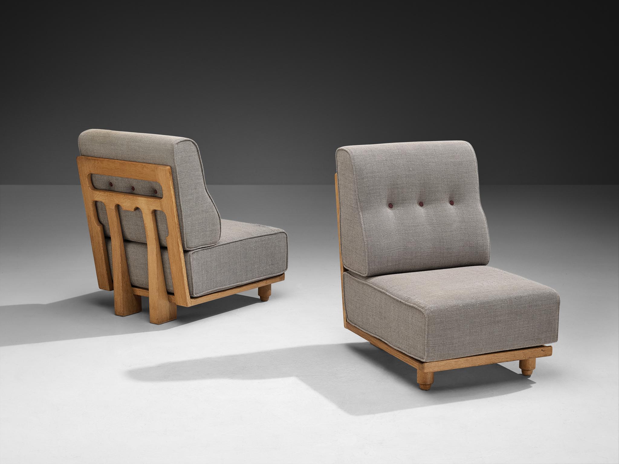 Guillerme et Chambron for Votre Maison, sectional lounge pieces or lounge chairs, fabric, oak, France, 1960s

Beautiful sectional 'Elmyre' elements that can be positioned in any preferred way, designed by the French duo Guillerme et Chambron. The