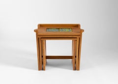 Guillerme & Chambron, Set of 3 Tile-Topped Nesting Tables, France, Midcentury