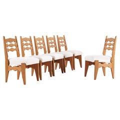 Guillerme & Chambron, Set of 6 Oak Chairs for Votre Maison, 1960. Bouclé Fabric.