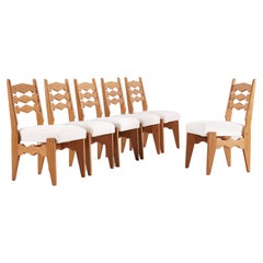 Vintage Guillerme & Chambron, Set of 6 Oak Chairs for Votre Maison, 1960. Bouclé Fabric.