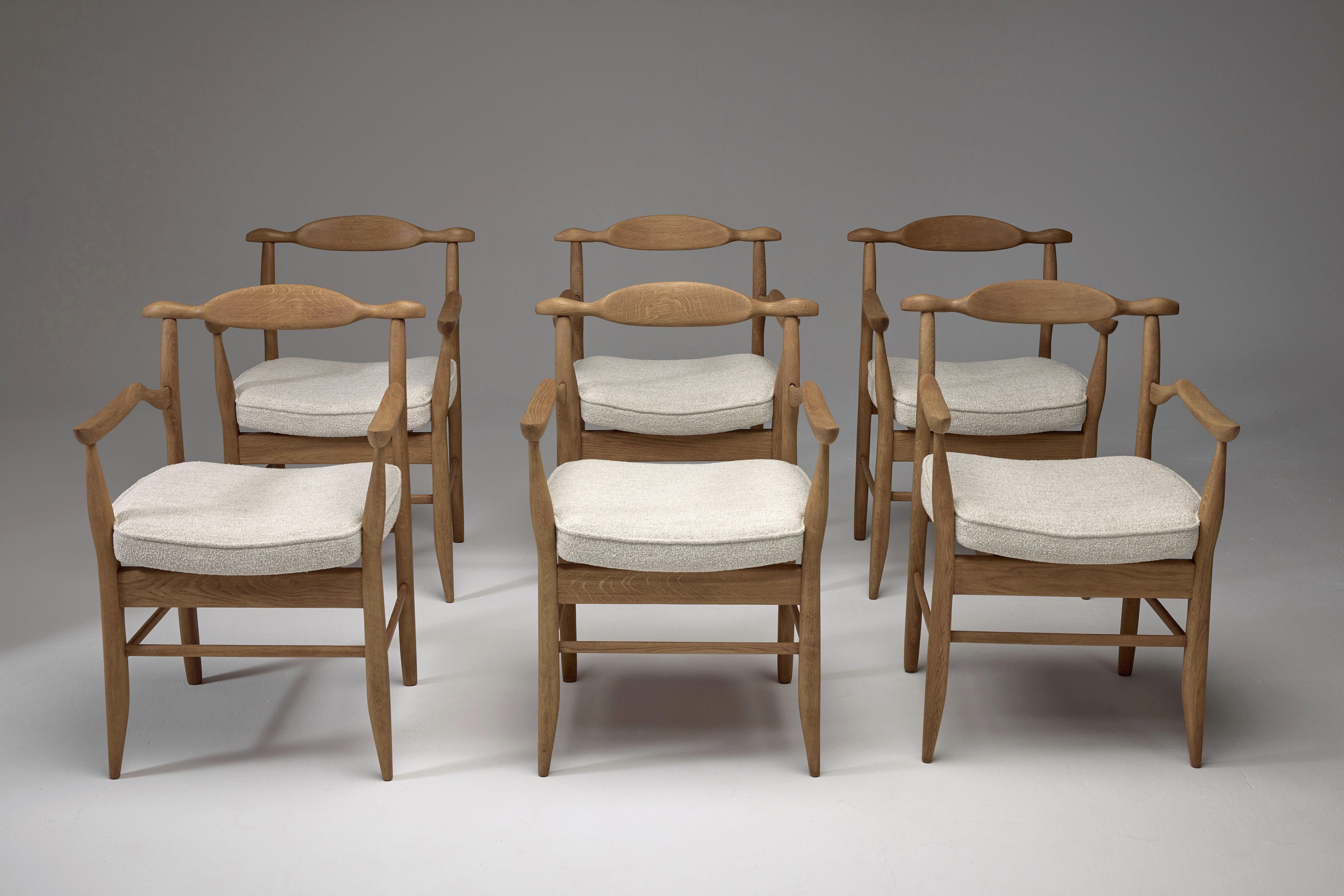 Mid-Century Modern  Guillerme & Chambron Set of Eight 'Fumay' Dining Armchairs, France, 1960s For Sale