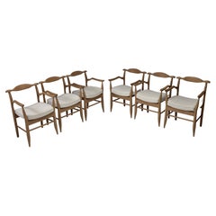 Guillerme & Chambron Set of Eight 'Fumay' Dining Armchairs, France, 1960s