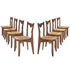 Guillerme 
Chambron Set of Eight Oak and Cord Chairs