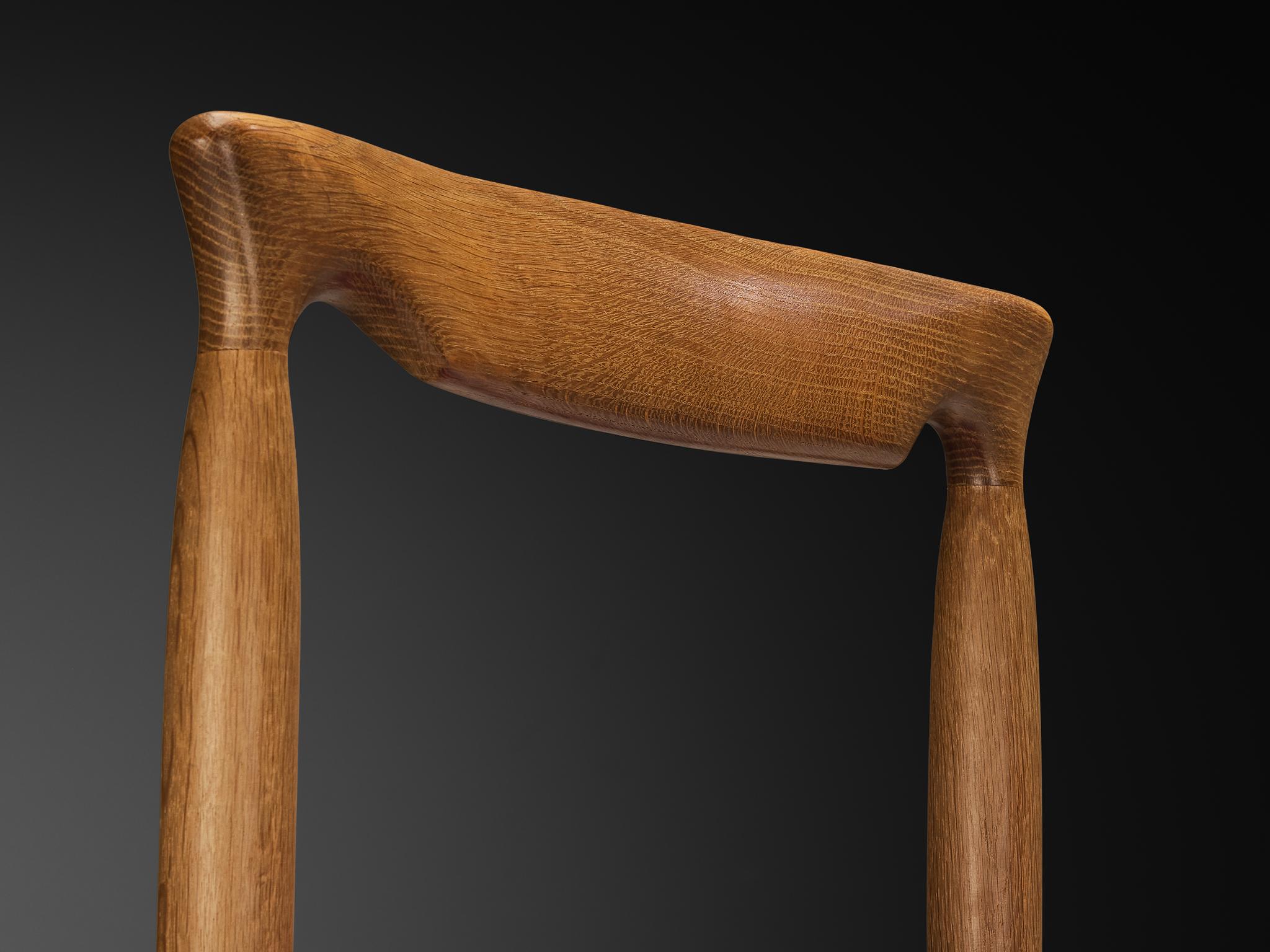 Guillerme & Chambron Set of Five Dining Chairs in Oak and Purple Wool For Sale 4