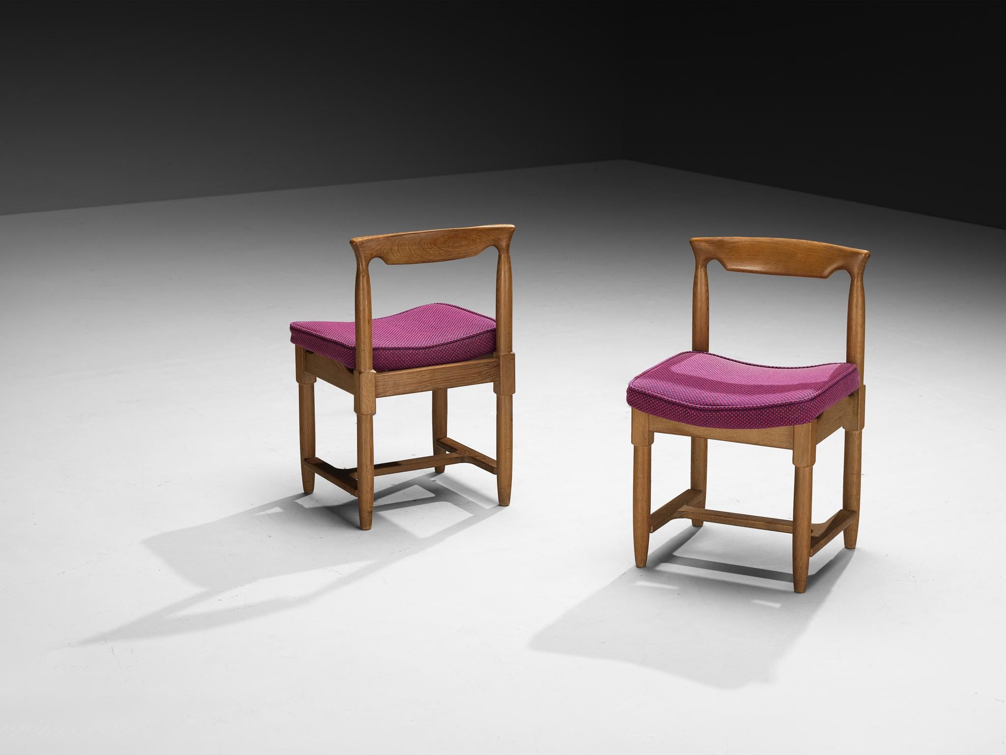 Guillerme & Chambron Set of Five Dining Chairs in Oak and Purple Wool For Sale 5