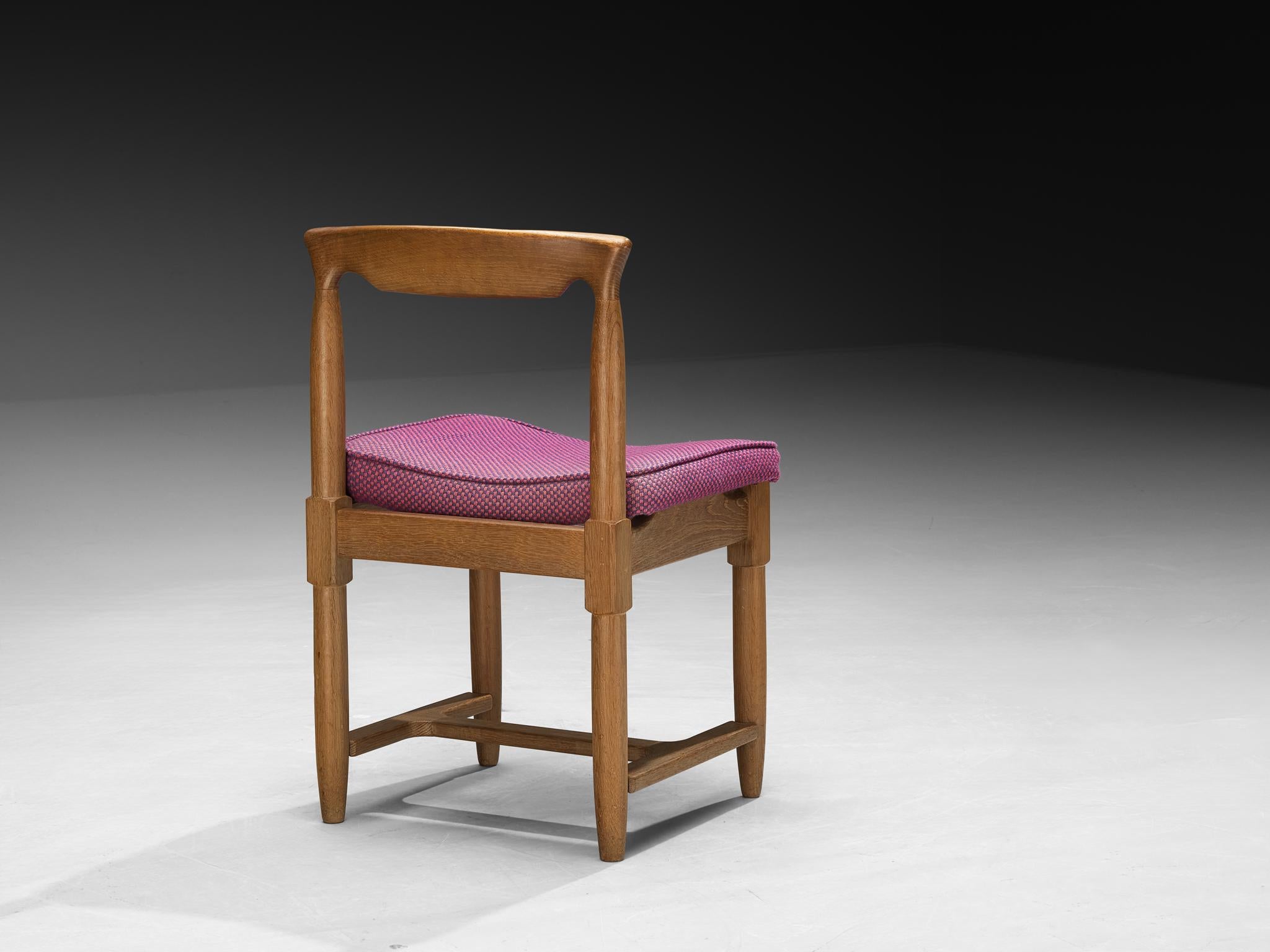 Guillerme & Chambron Set of Five Dining Chairs in Oak and Purple Wool For Sale 6