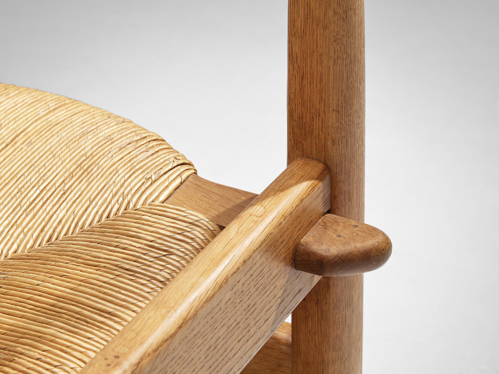 Mid-20th Century Guillerme & Chambron Set of Four 'Charlotte' Dining Chairs in Oak and Rush For Sale