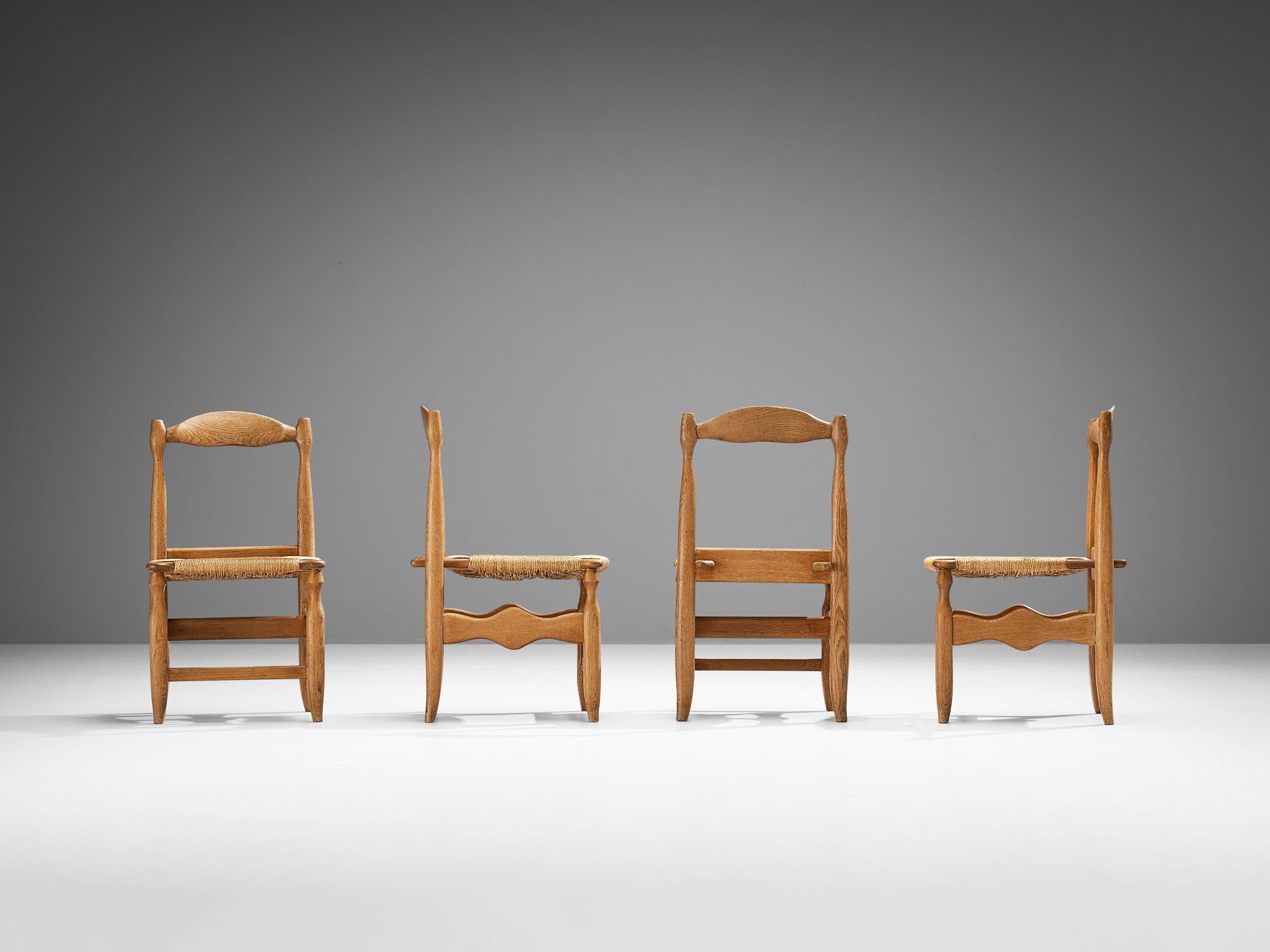 Guillerme & Chambron Set of Four 'Charlotte' Dining Chairs in Oak and Rush For Sale 1