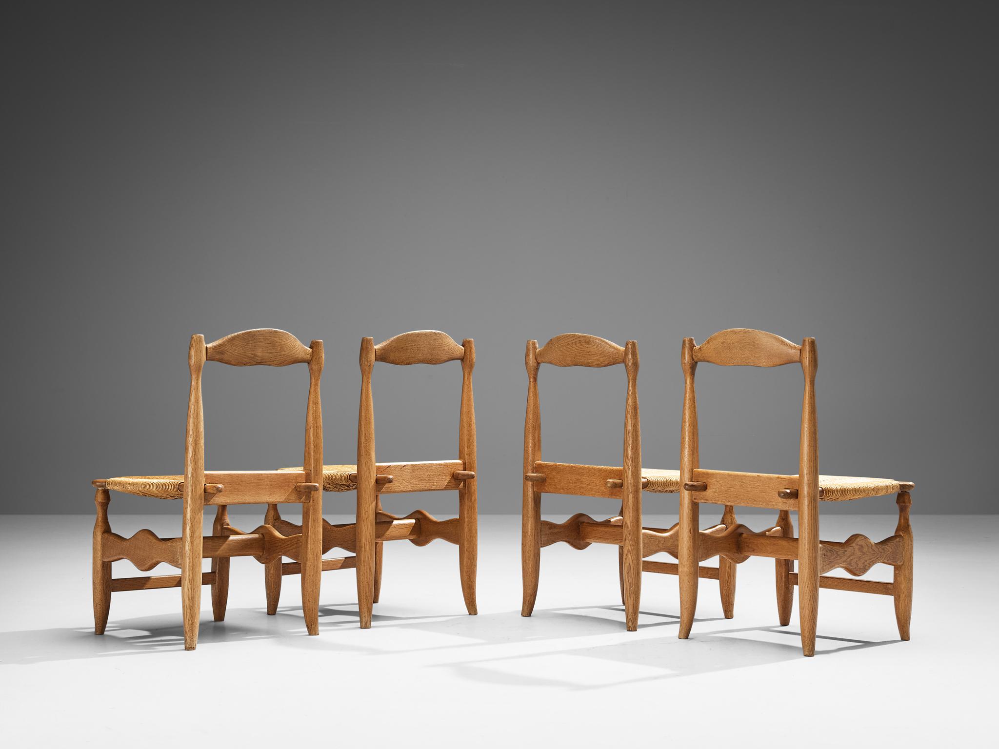 Guillerme & Chambron Set of Four 'Charlotte' Dining Chairs in Oak and Straw In Good Condition For Sale In Waalwijk, NL
