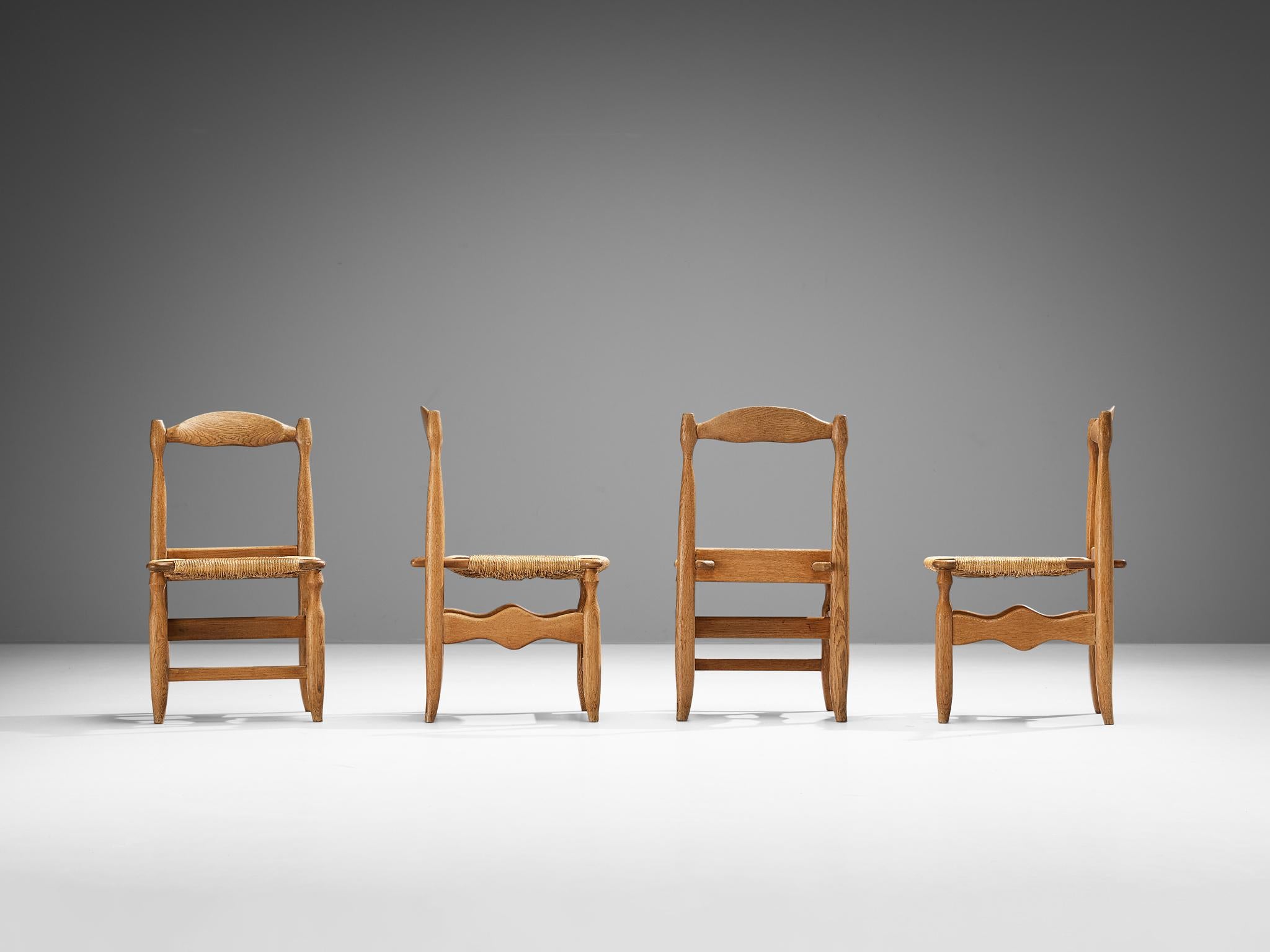 Guillerme & Chambron Set of Four 'Charlotte' Dining Chairs in Oak and Straw For Sale 3