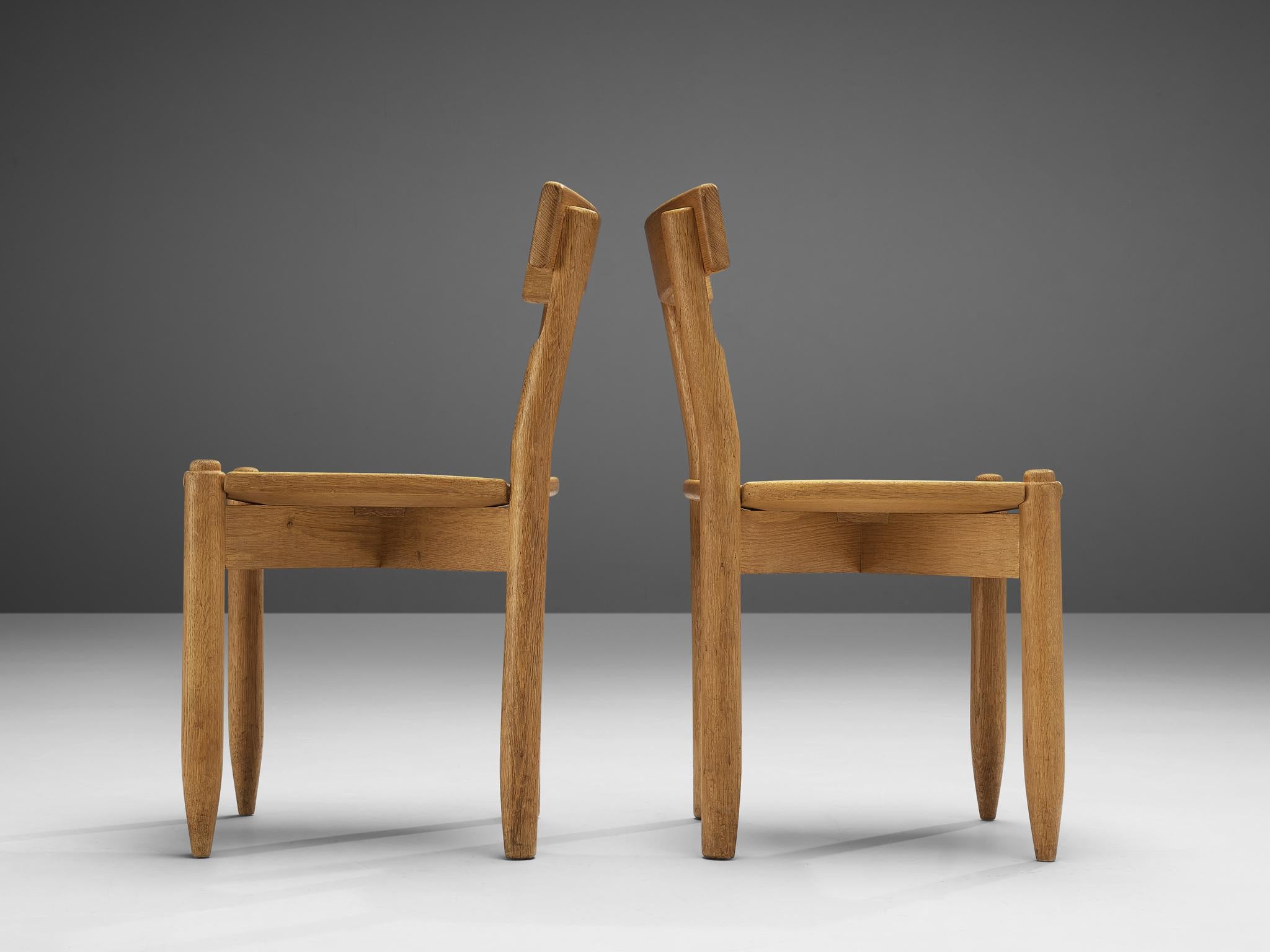 French Guillerme & Chambron Set of Four Dining Chairs ‘Trèfle’ in Solid Oak