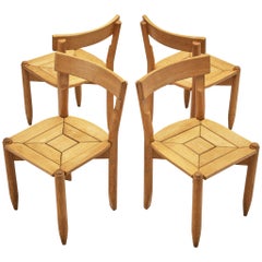 Guillerme & Chambron Set of Four Dining Chairs Model ‘Trèfle’ in Solid Oak
