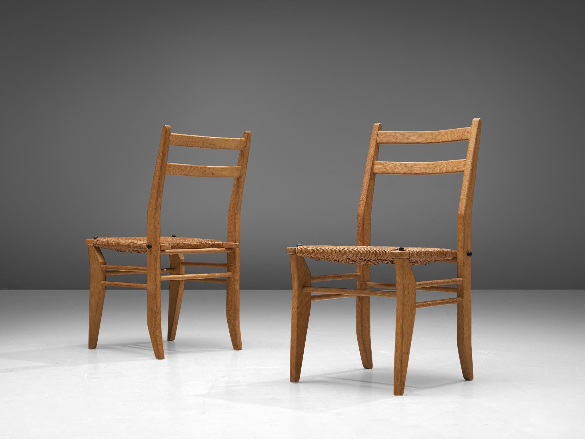 Mid-Century Modern Guillerme & Chambron Set of Four Dining Chairs with Rope Seats  For Sale