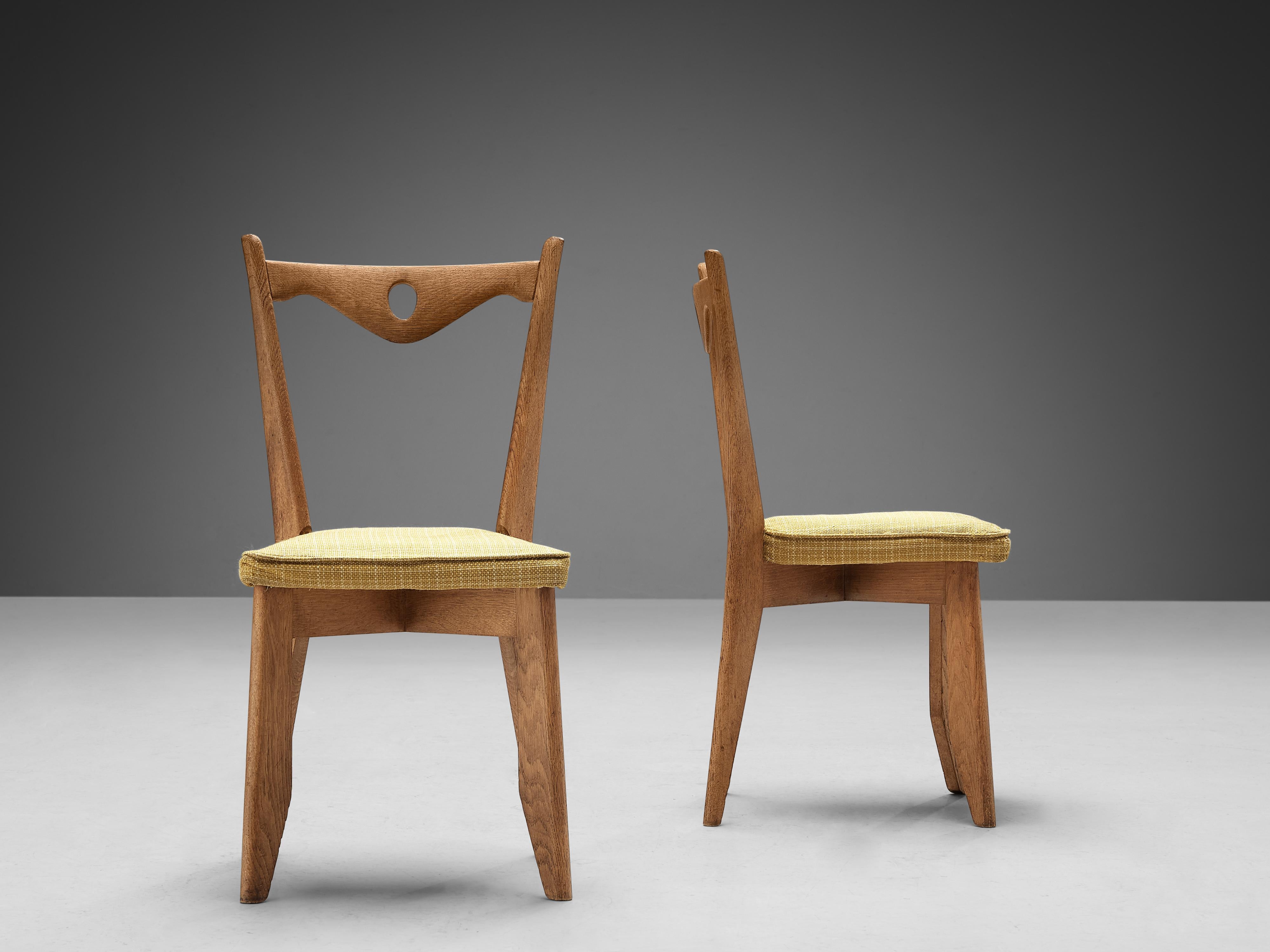 Mid-20th Century Guillerme & Chambron Set of Four 'Thibault' Chairs in Oak and Yellow Wool