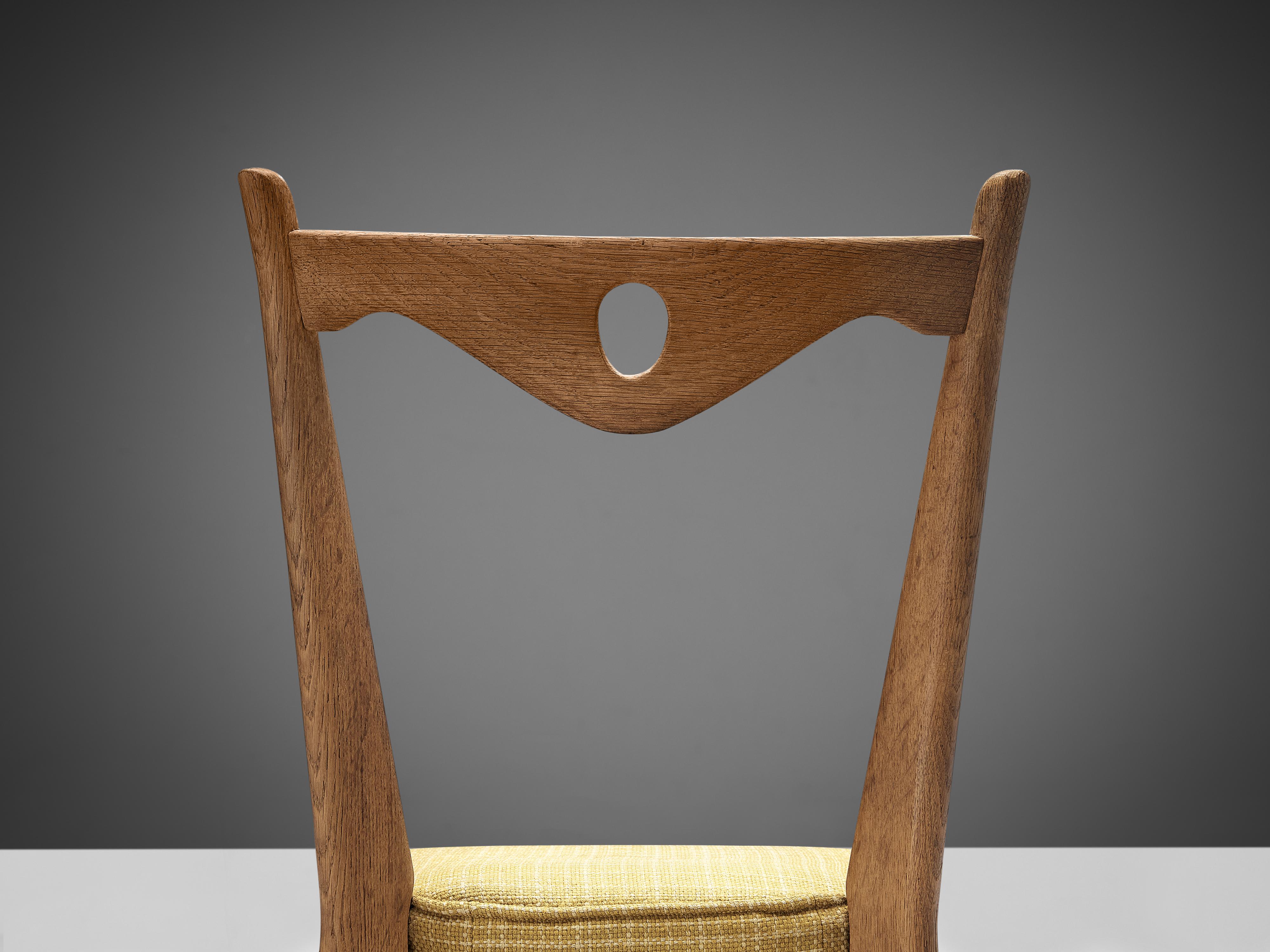 Guillerme & Chambron Set of Four 'Thibault' Chairs in Oak and Yellow Wool 1