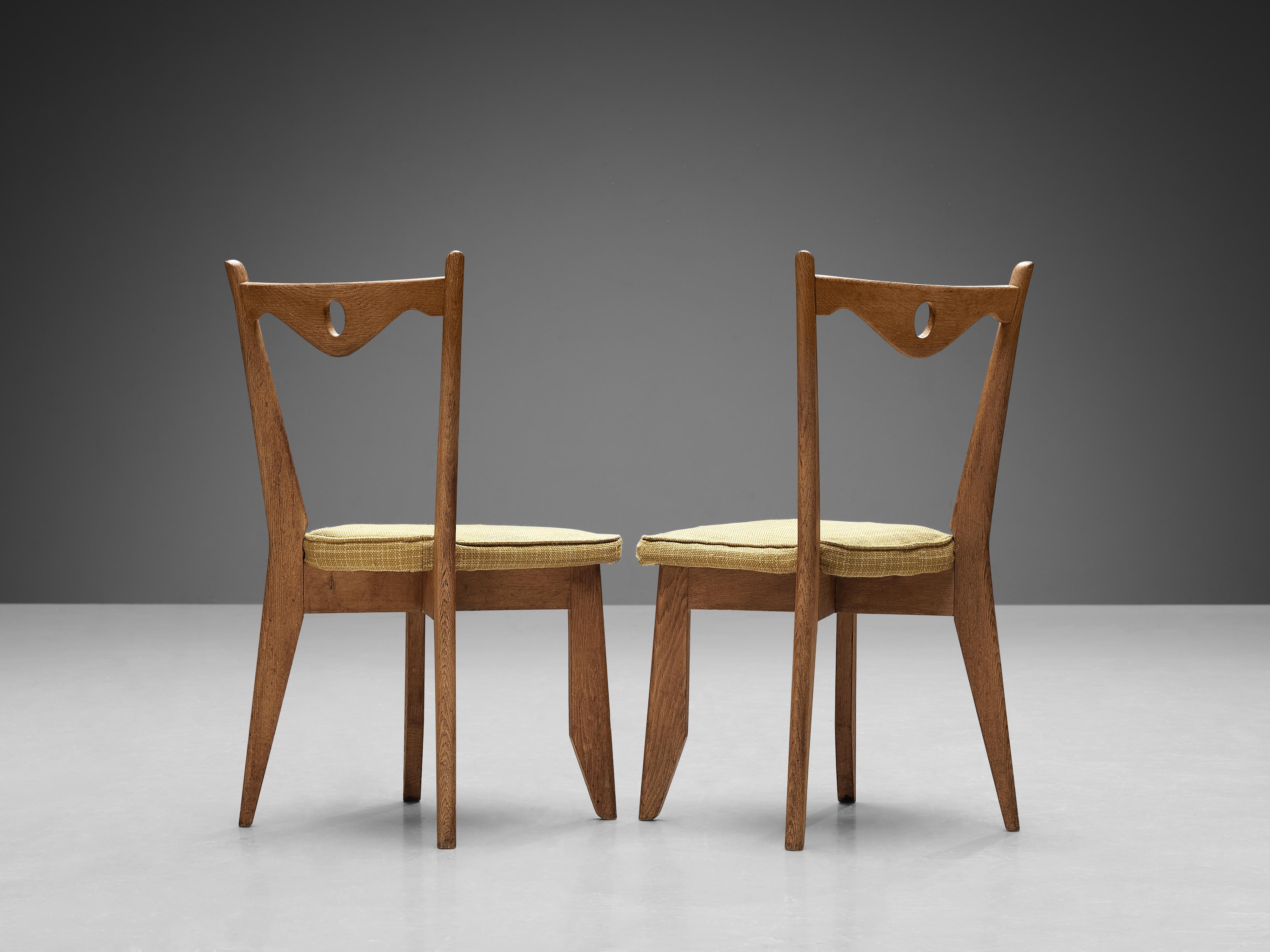 Guillerme & Chambron Set of Four 'Thibault' Chairs in Oak and Yellow Wool For Sale 2