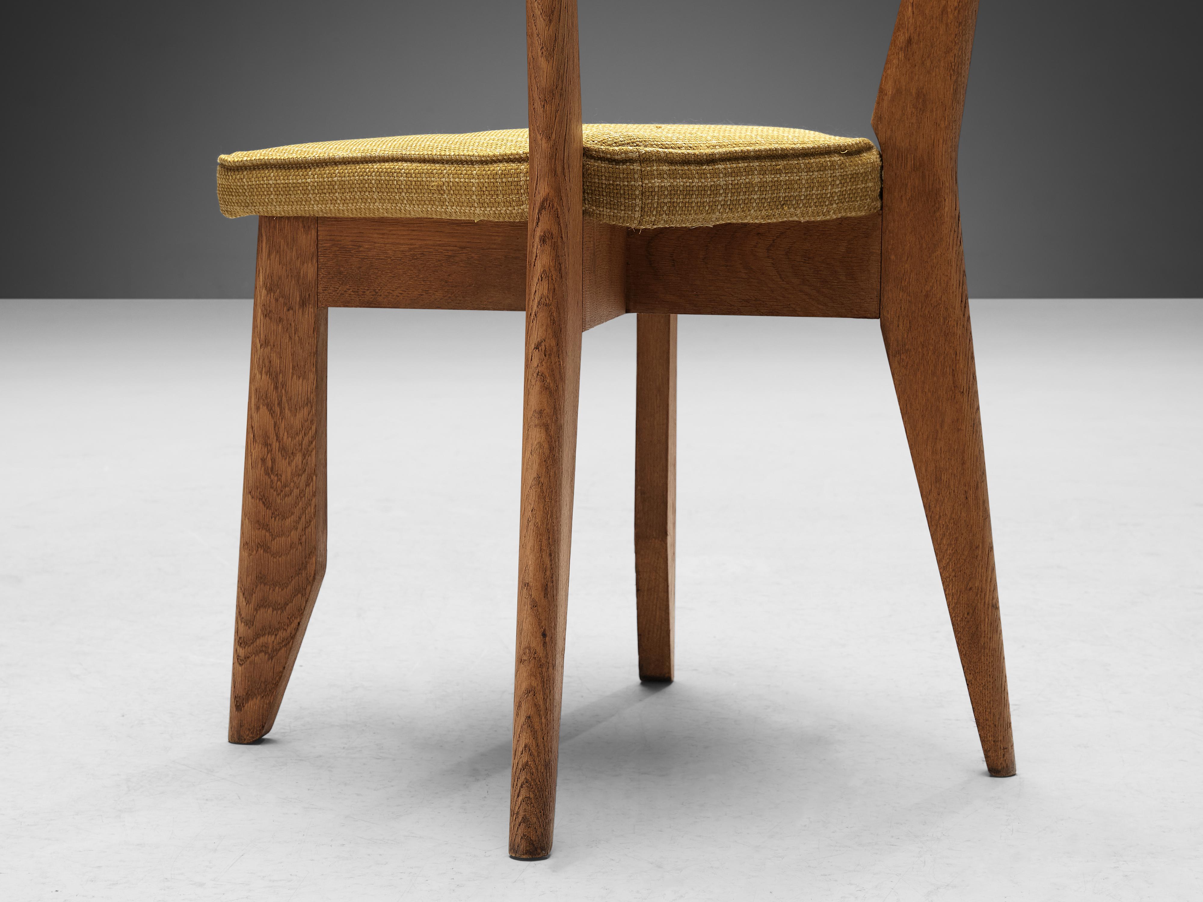 Guillerme & Chambron Set of Four 'Thibault' Chairs in Oak and Yellow Wool For Sale 3