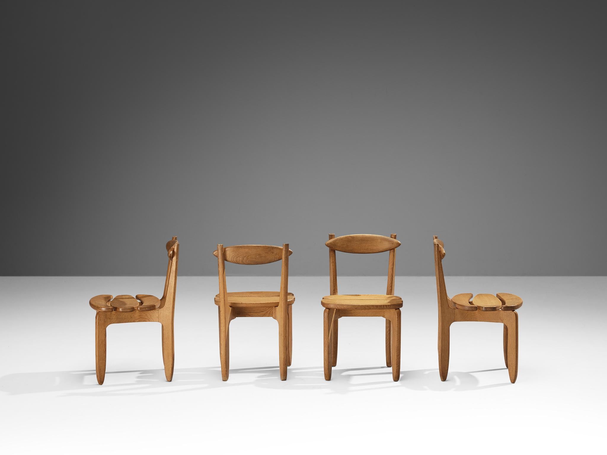 Mid-Century Modern Guillerme & Chambron Set of Four 'Thierry' Dining Chairs in Oak  For Sale
