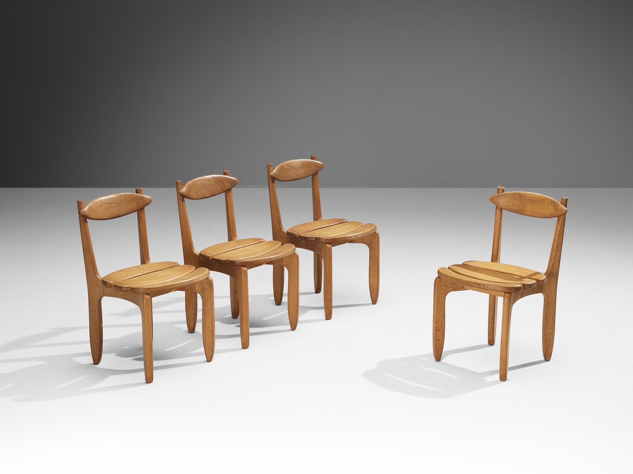 Mid-20th Century Guillerme & Chambron Set of Four 'Thierry' Dining Chairs in Oak  For Sale
