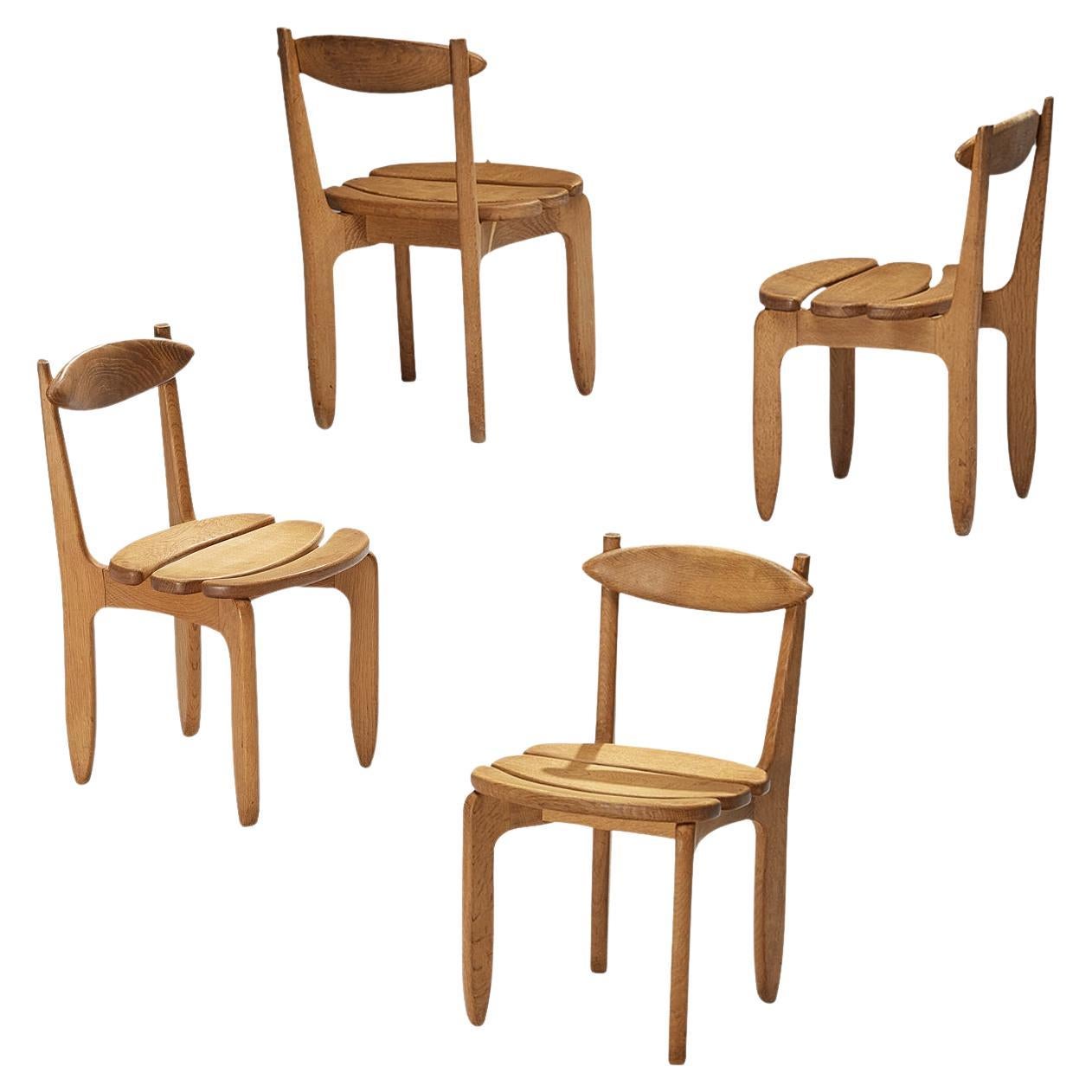 Guillerme & Chambron Set of Four 'Thierry' Dining Chairs in Oak  For Sale