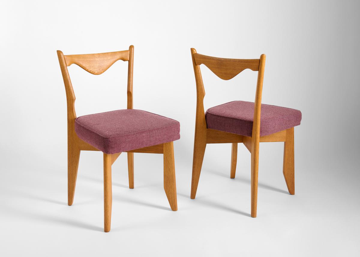 Mid-Century Modern Guillerme & Chambron, Set of Four Upholstered Dining Chairs, France, Mid-Century