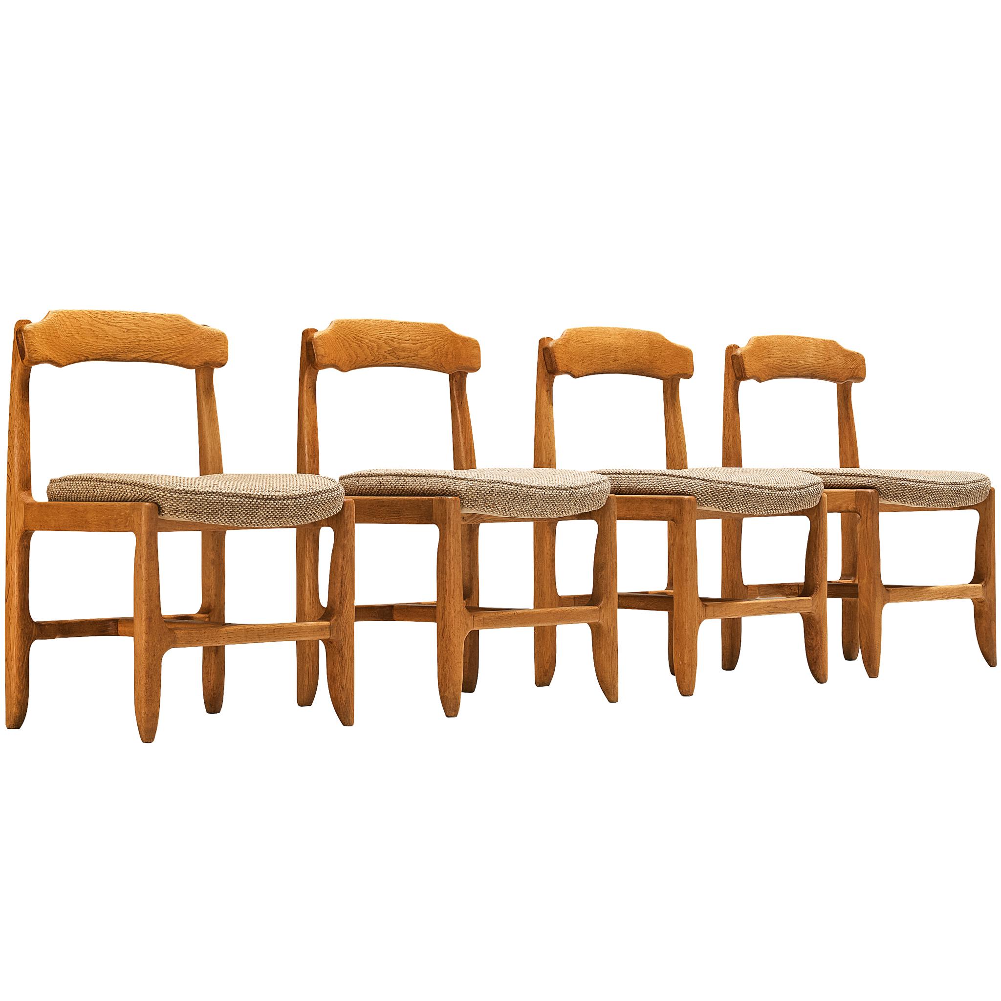 Guillerme & Chambron Set of Four 'Véronique' Dining Chairs in Solid Oak For Sale