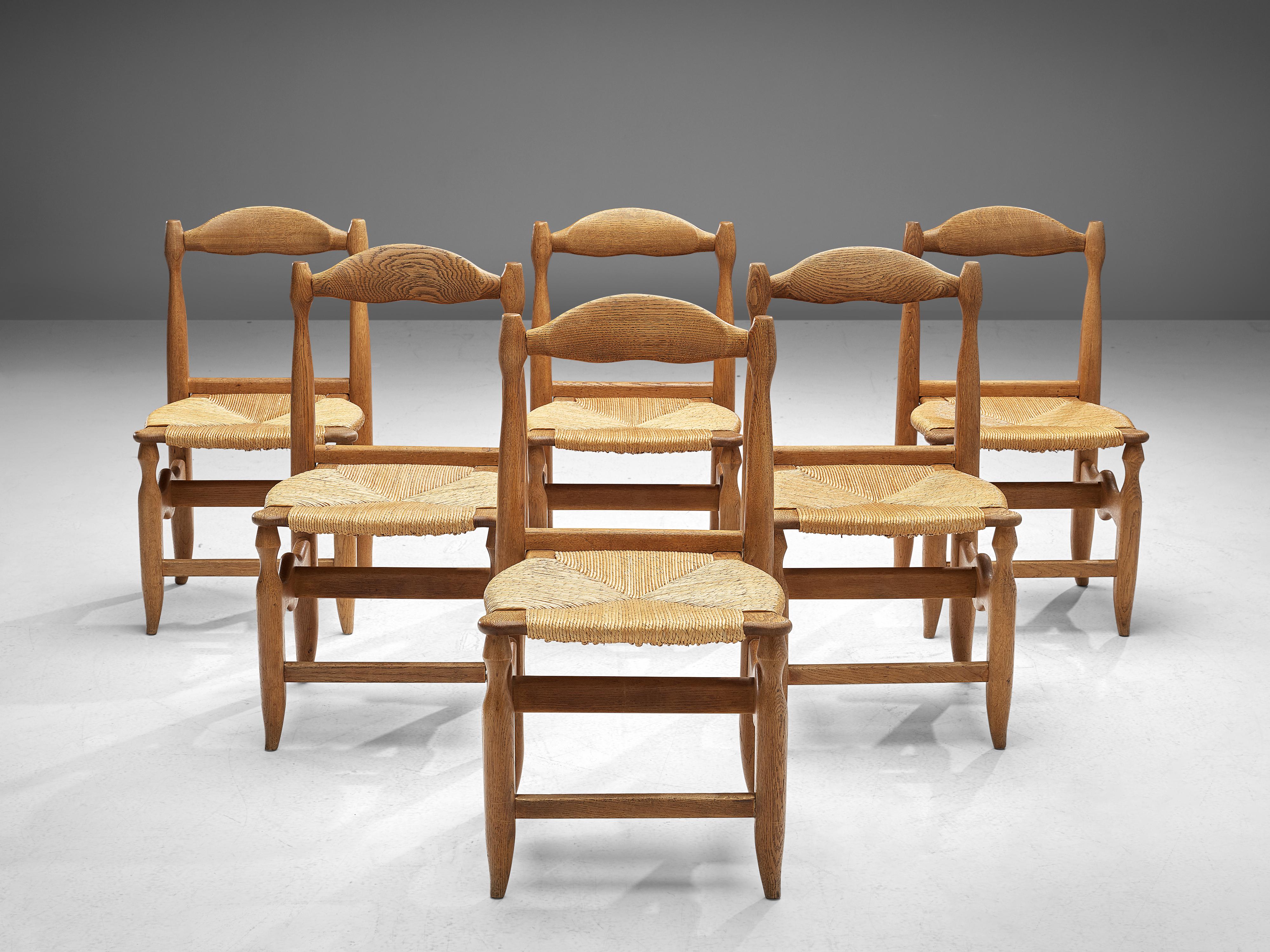 Straw Guillerme & Chambron Set of Six ‘Charlotte’ Dining Chairs