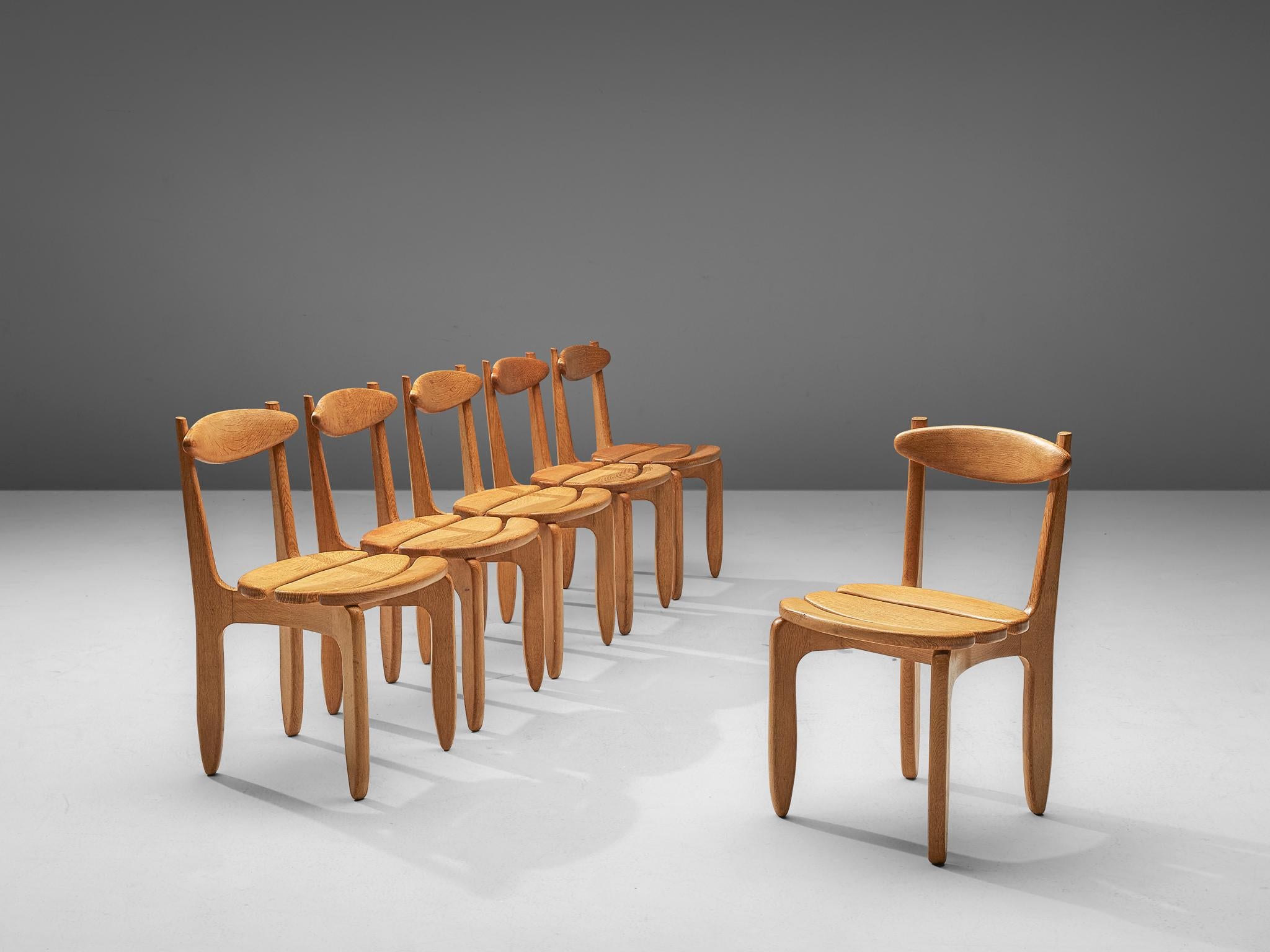 French Guillerme & Chambron Set of Six Dining Chairs in Oak