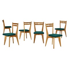 Set di sei sedie da pranzo Guillerme & Chambron in rovere massiccio e lana inglese