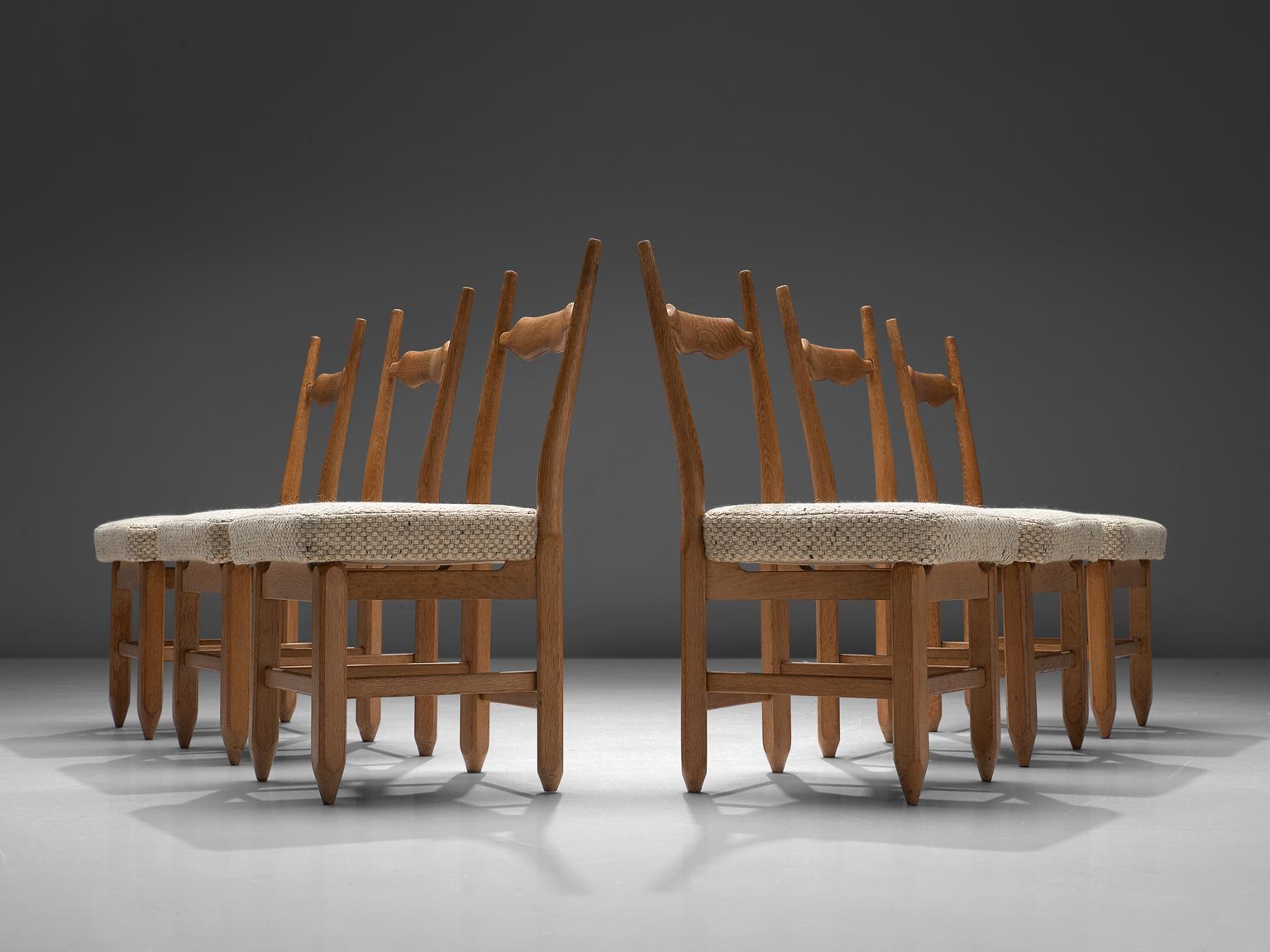Mid-Century Modern Guillerme & Chambron Set of Six Dining Chairs in Solid Oak