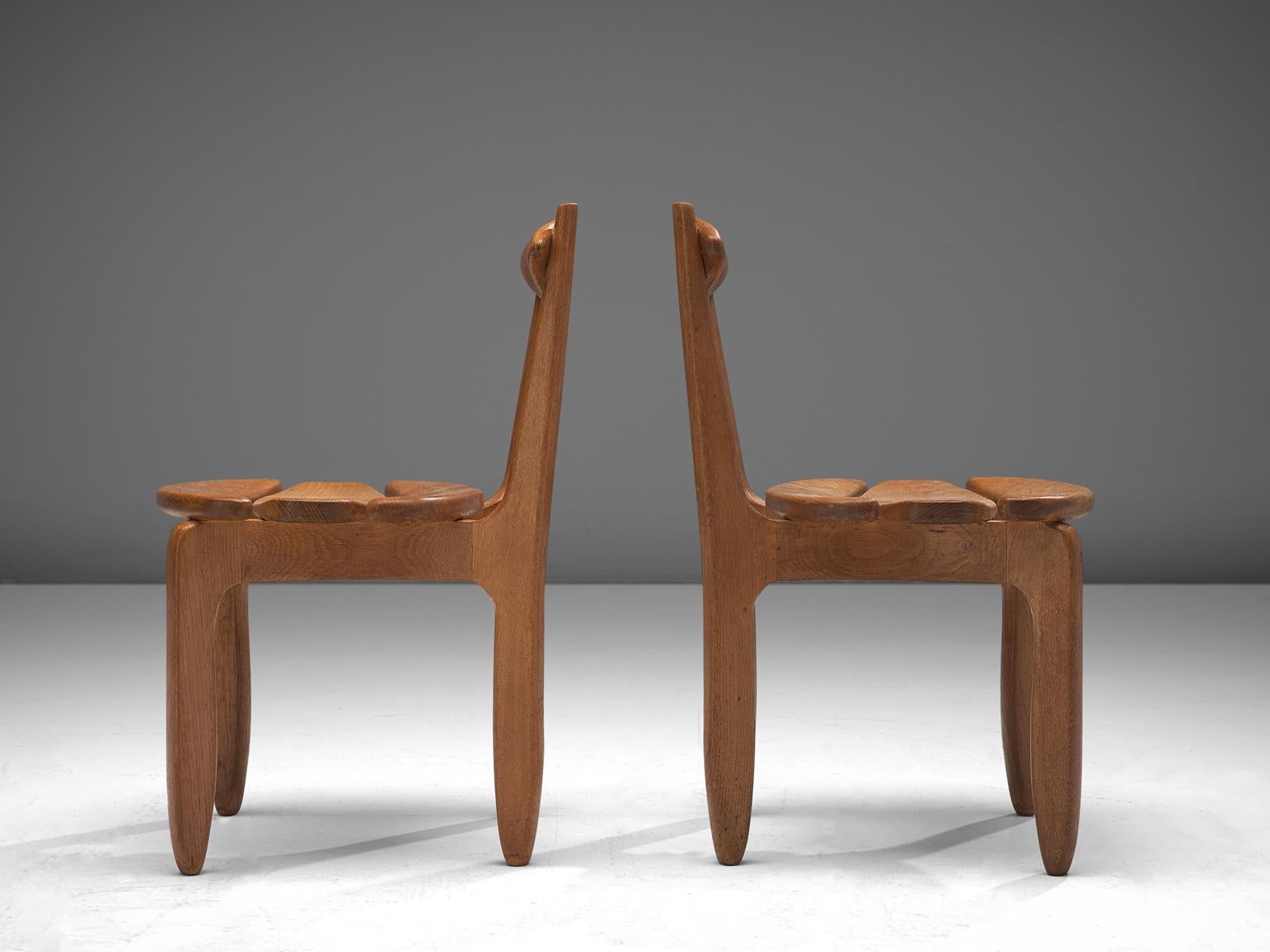 Guillerme & Chambron Set of Six Dining Chairs in Solid Oak In Good Condition In Waalwijk, NL