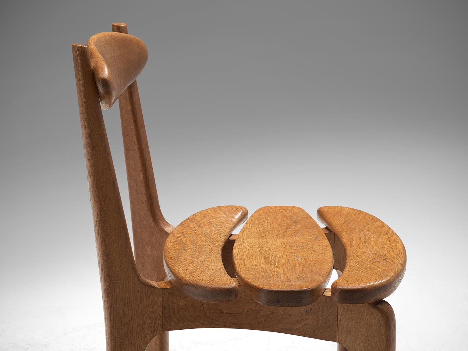 Mid-20th Century Guillerme & Chambron Set of Six Dining Chairs in Solid Oak