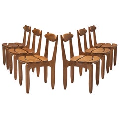 Guillerme & Chambron Set of Six Dining Chairs in Solid Oak