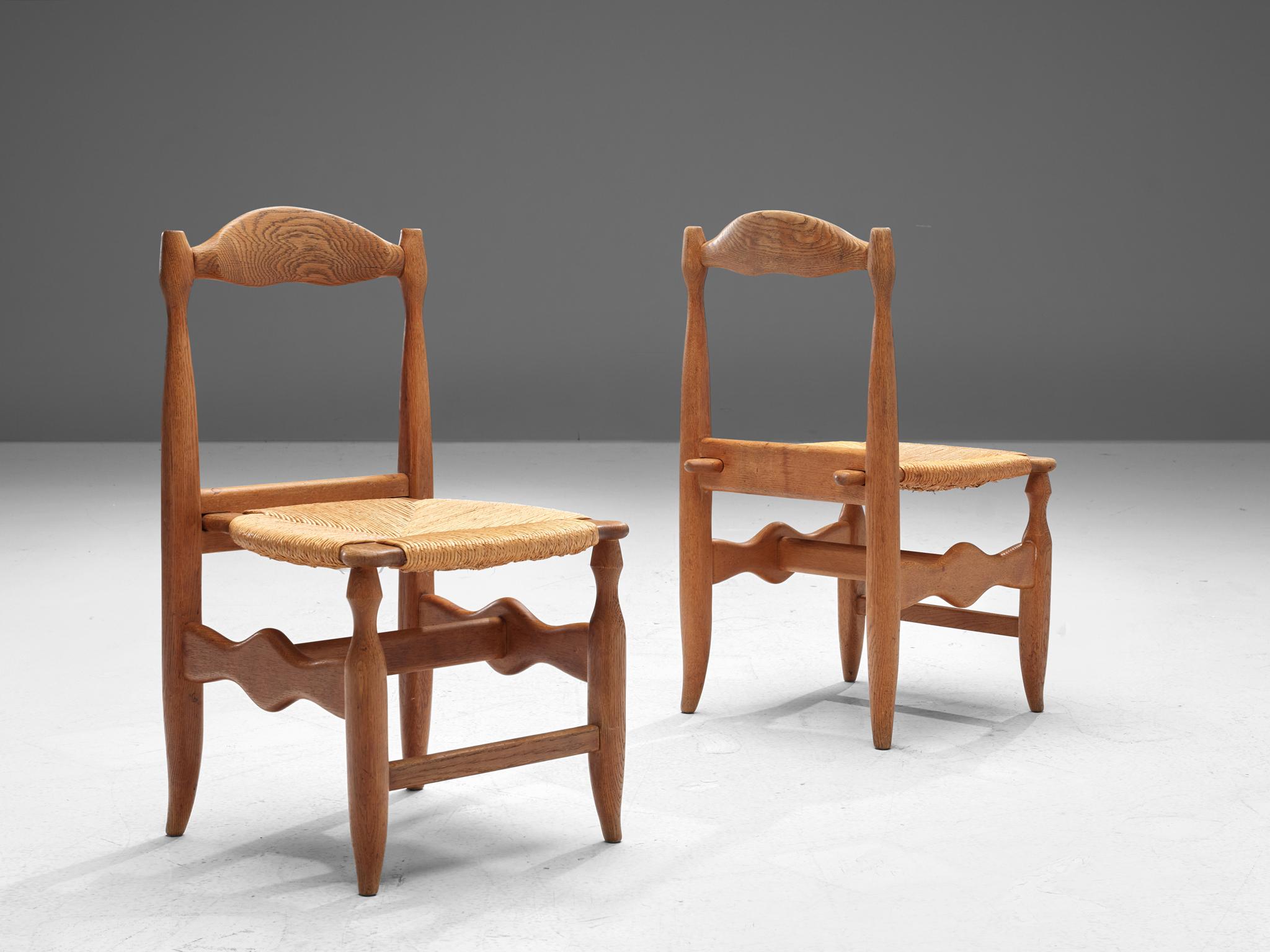 Guillerme & Chambron Set of Six Dining Chairs Model 'Charlotte' in Oak and Cane 4