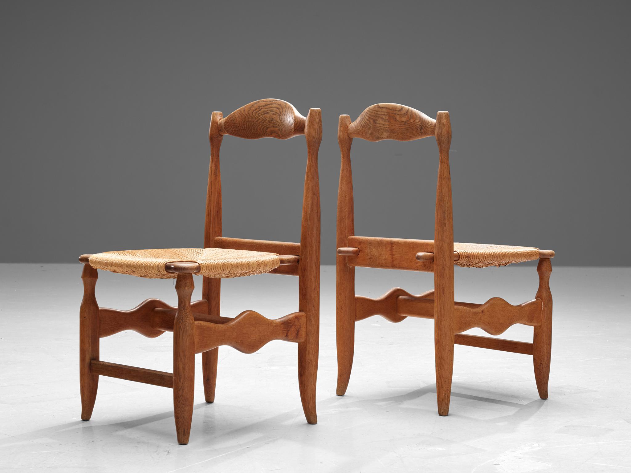 Guillerme & Chambron Set of Six Dining Chairs Model 'Charlotte' in Oak and Cane In Good Condition In Waalwijk, NL