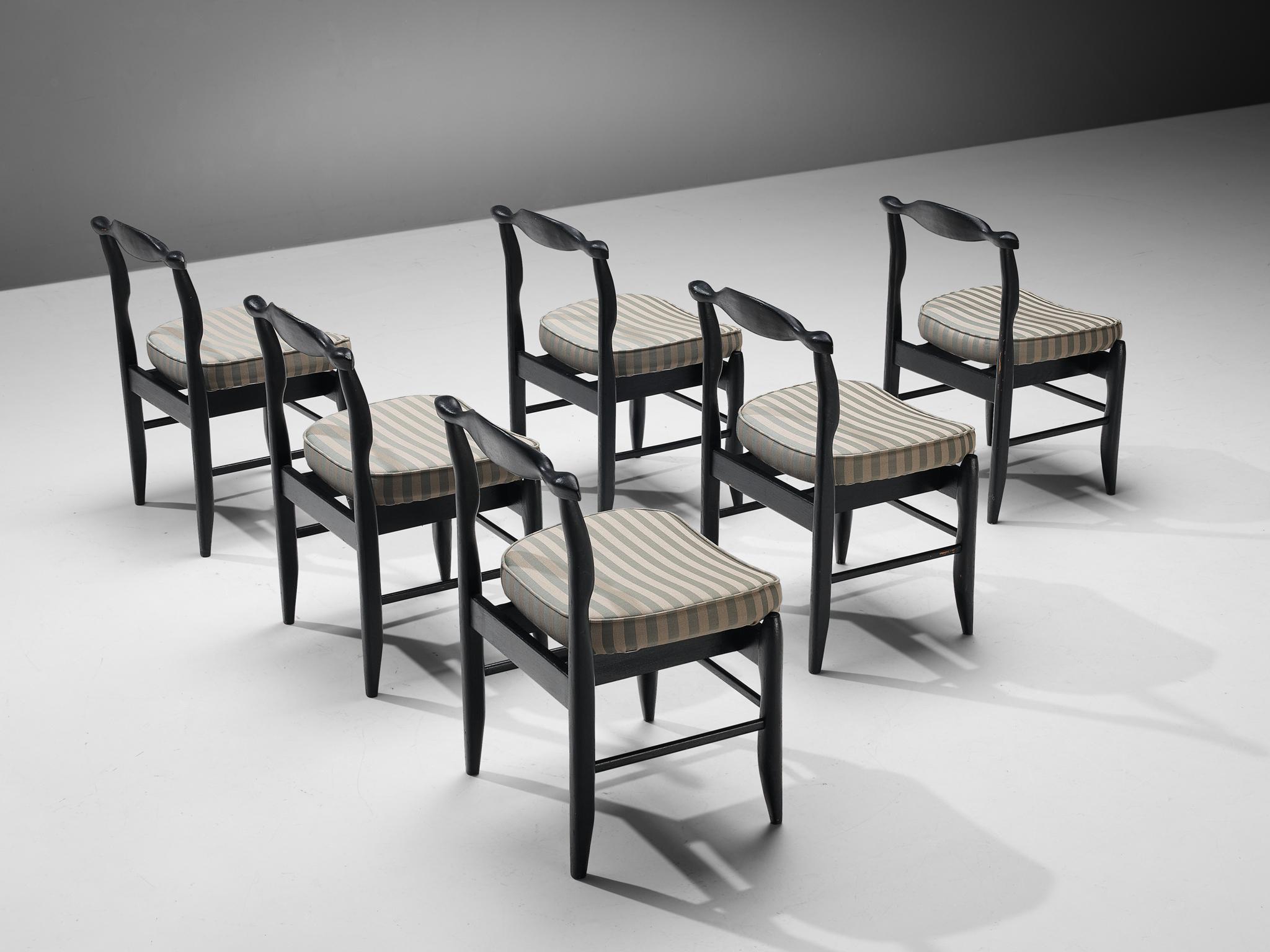 Guillerme & Chambron Set of Six 'Fumay' Dining Chairs in Black Stained Oak  3