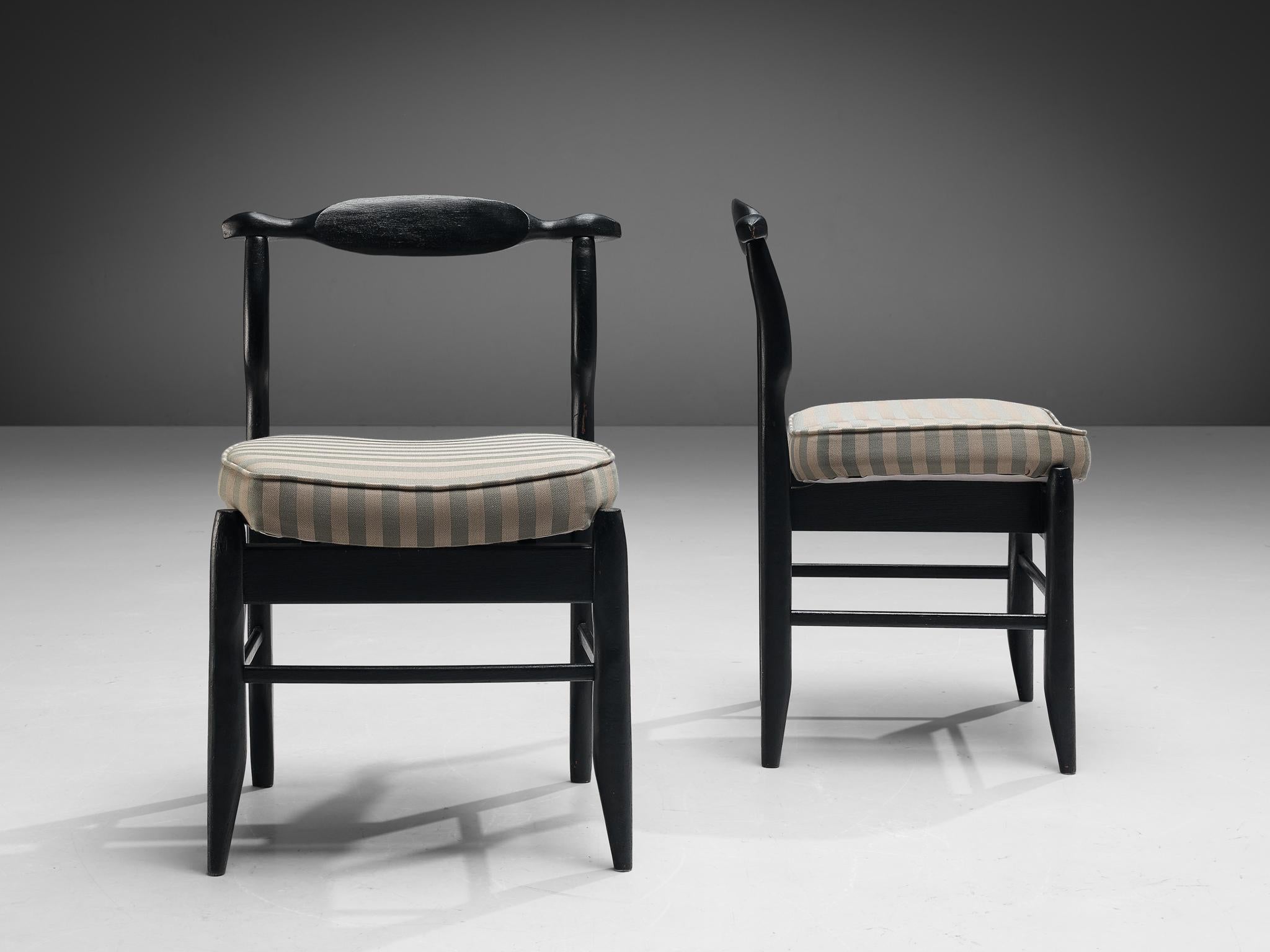 Mid-Century Modern Guillerme & Chambron Set of Six 'Fumay' Dining Chairs in Black Stained Oak 