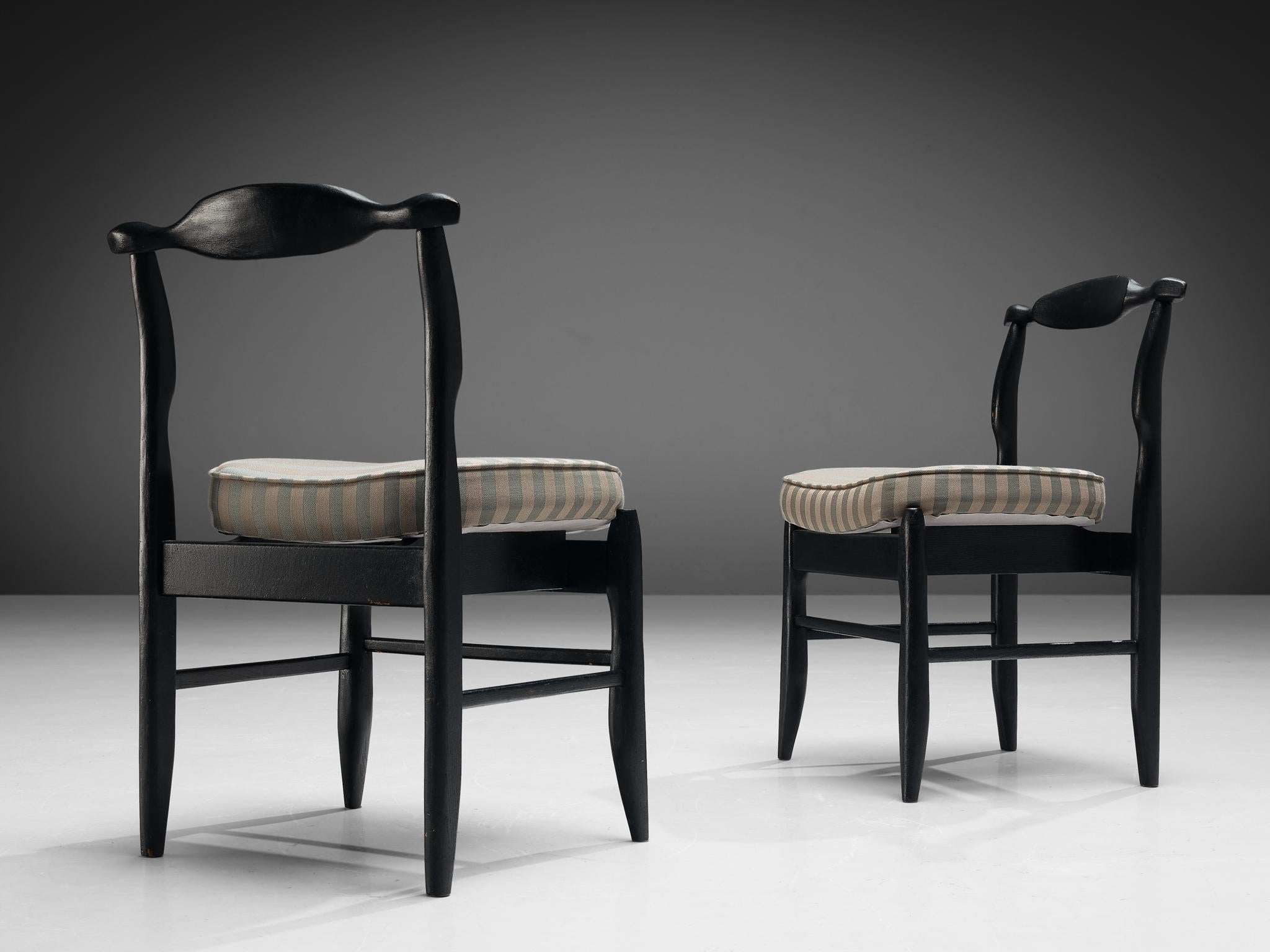 Mid-20th Century Guillerme & Chambron Set of Six 'Fumay' Dining Chairs in Black Stained Oak 