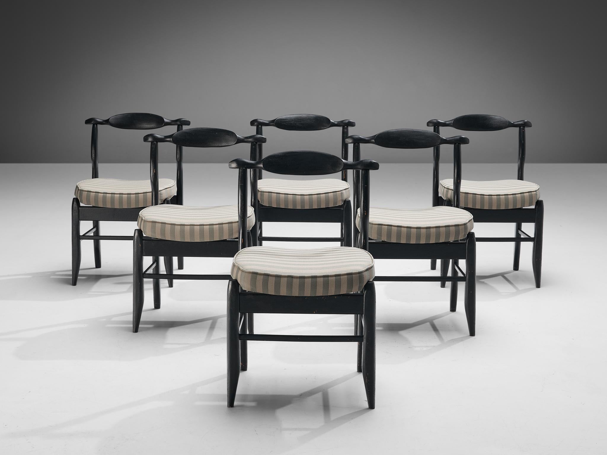 Guillerme & Chambron Set of Six 'Fumay' Dining Chairs in Black Stained Oak  1