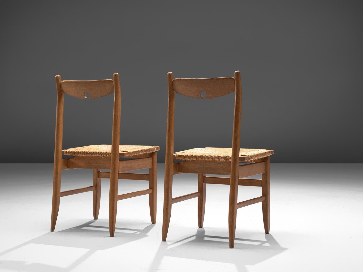 Guillerme & Chambron Set of Six Oak and Cord Chairs In Good Condition In Waalwijk, NL