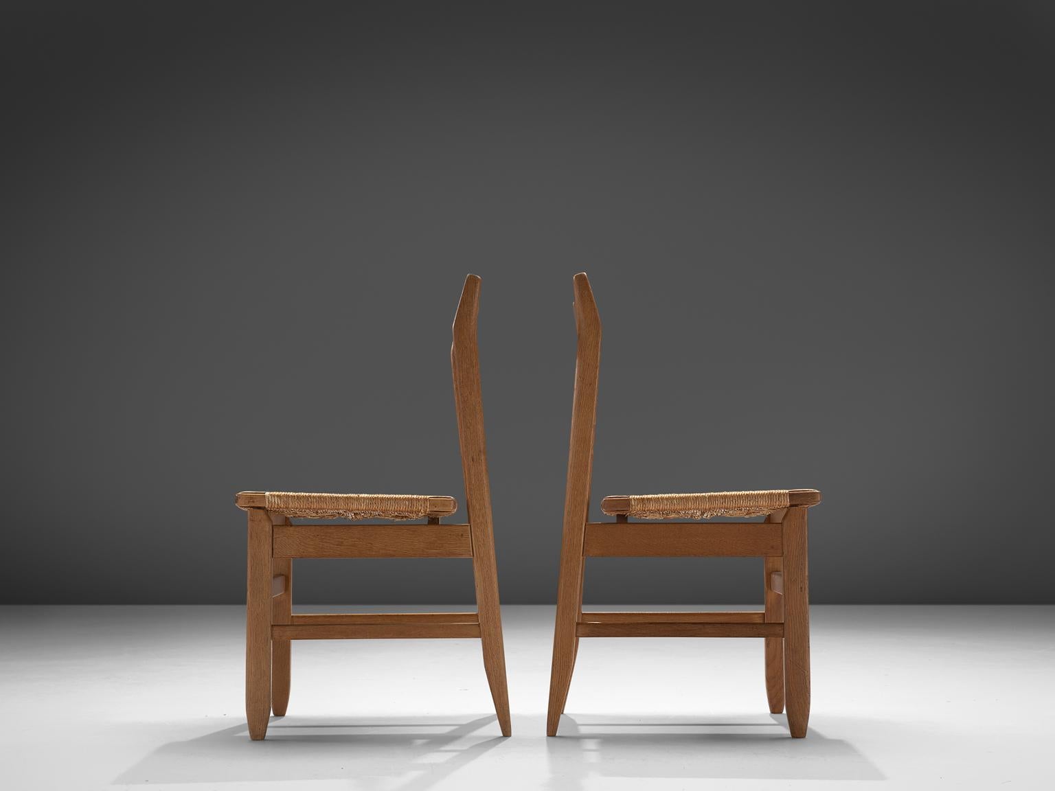 Mid-20th Century Guillerme & Chambron Set of Six Oak and Cord Chairs