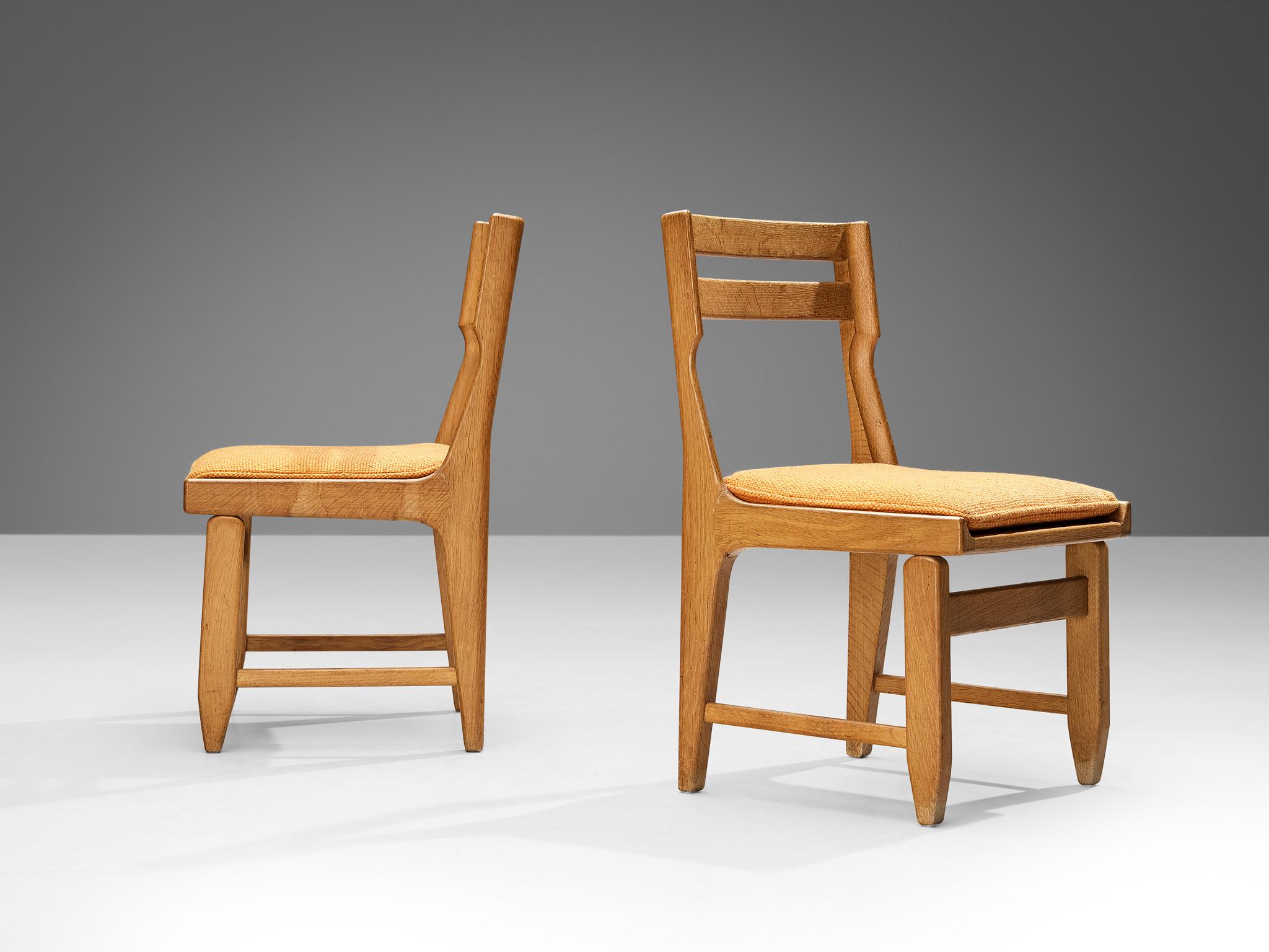 Mid-20th Century Guillerme & Chambron Set of Six 'Raphaël' Dining Chairs in Oak For Sale