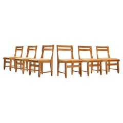 Guillerme & Chambron Set of Six 'Raphaël' Dining Chairs in Oak