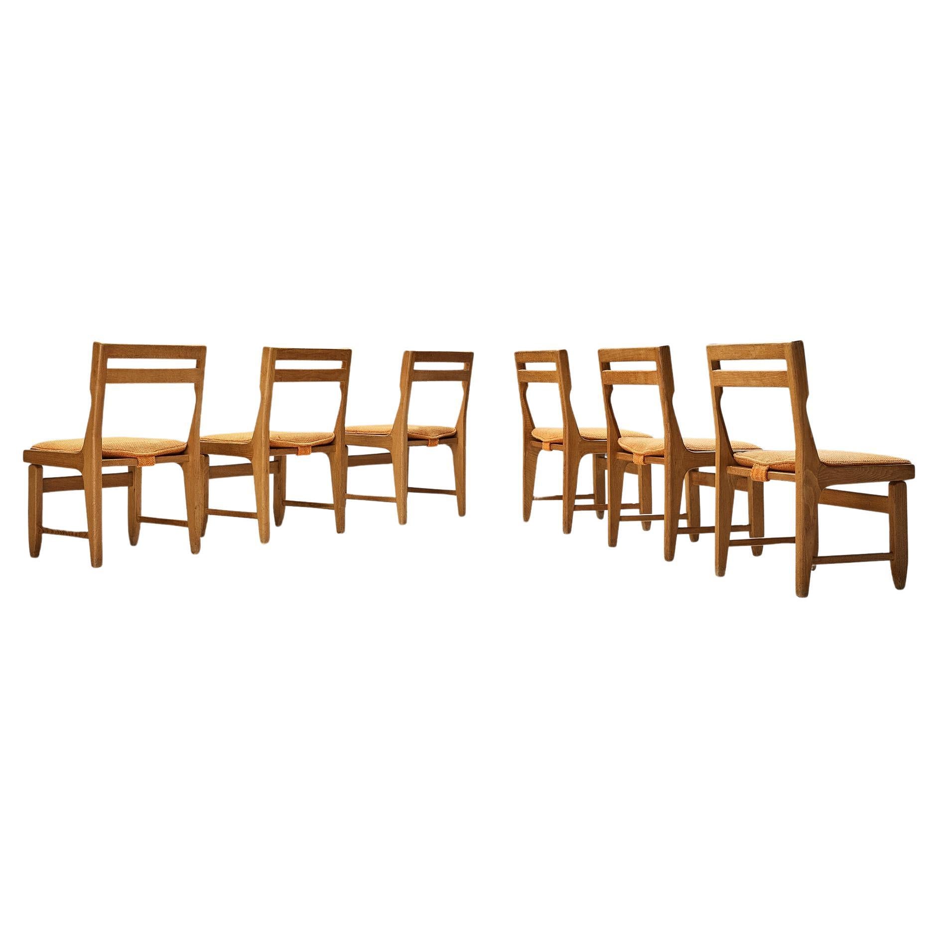 Guillerme & Chambron Set of Six 'Raphaël' Dining Chairs in Oak For Sale
